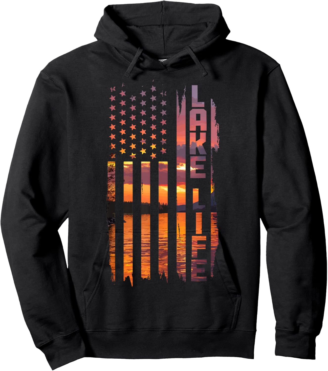 Life Is Better At The Lake Pontoon Boating Wakeboard US Flag Hoodie - Hoodie | Black