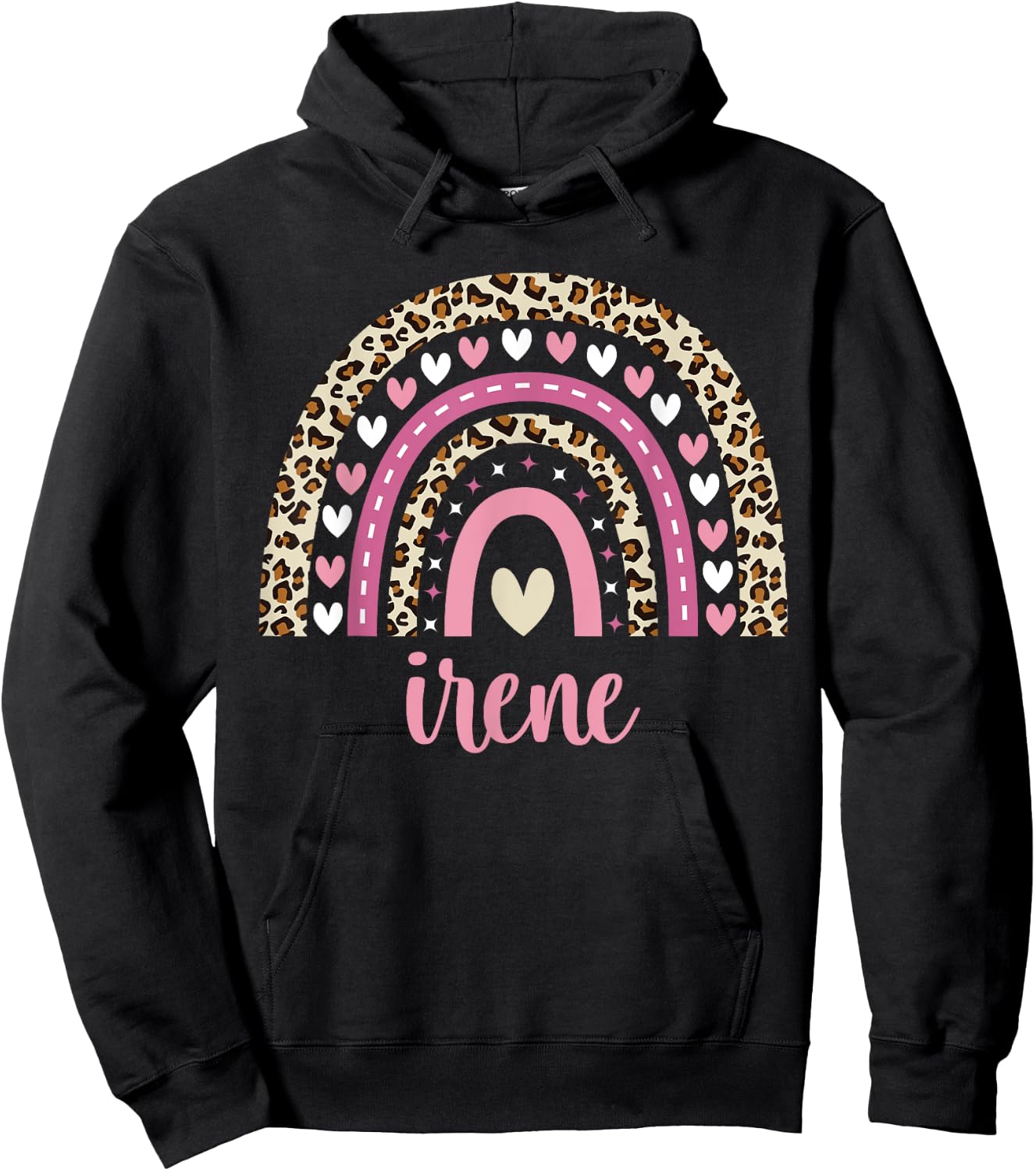 Irene Rainbow Leopard Personalized Irene Birthday Hoodie - Hoodie | Black