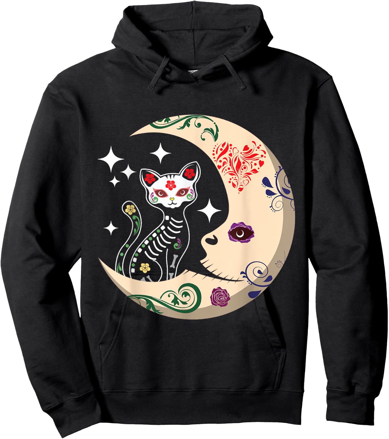Souls Day Los Muertos Day Of Dead Sugar Cat Moon Floral Hoodie - Hoodie | Black