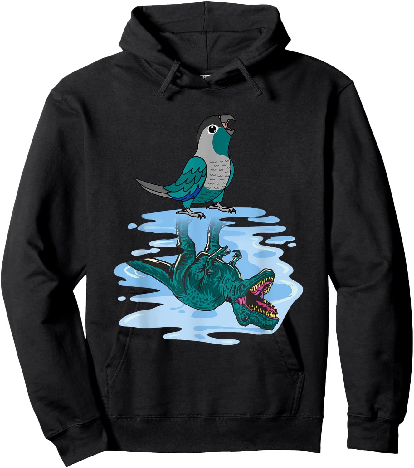 Parrot & T Rex Reflection I Turquoise Green Cheek Conure Hoodie - Hoodie | Black