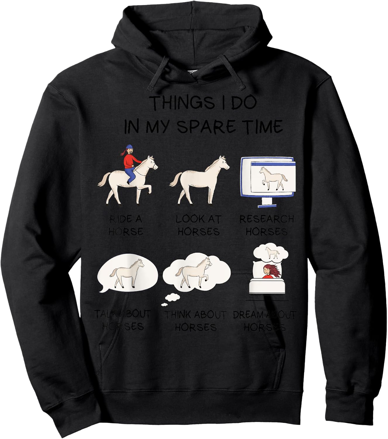 Horse Shirt For Girls Teens Women Horse Riding Hoodie - Hoodie | Black