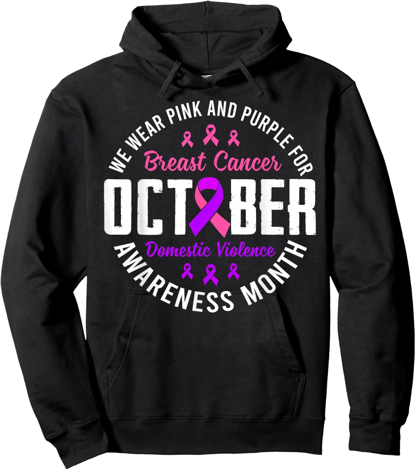 October Breast Cancer And Domestic Violence Awareness Month Hoodie - Hoodie | Black