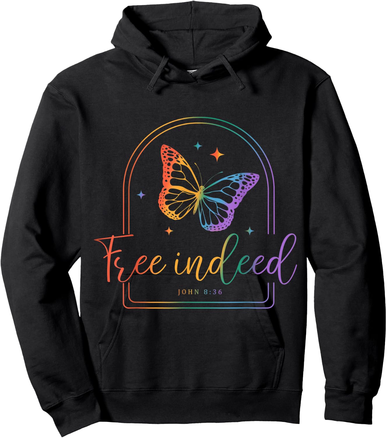 Free Indeed Christian Faith, Butterfly Bible Verse Tie-Dye Hoodie - Hoodie | Black