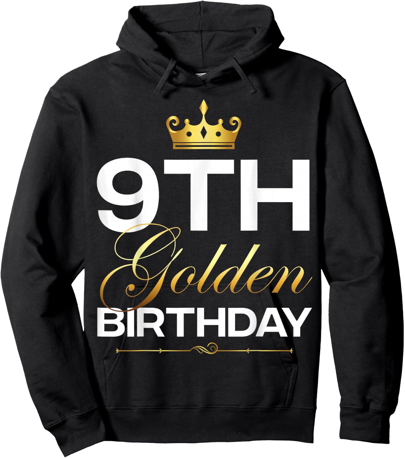 9th B-Day Golden Birthday Age Crown 9 Year Old Birthday Hoodie - Hoodie | Black