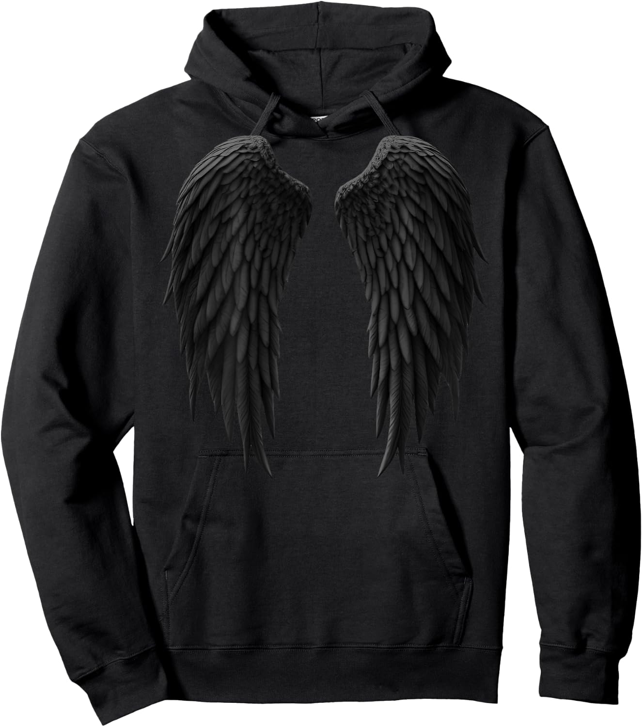 Realistic Black Dark Angel Wings on the Back Hoodie - Hoodie | Black
