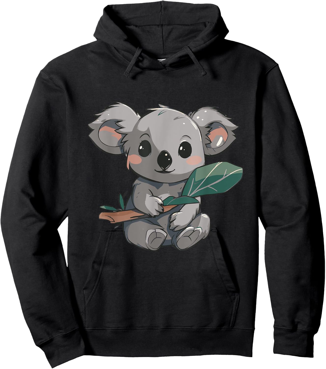 Cute Kawaii Koala Holding Eucalyptus Leaf Japanese Anime Hoodie - Hoodie | Black