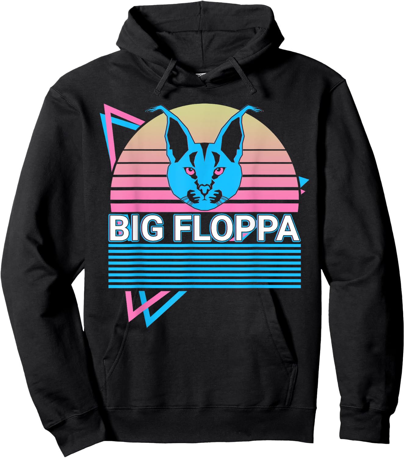 Big Floppa Caracal Cat Meme Retro Men Women Girls Kids Hoodie - Hoodie | Black