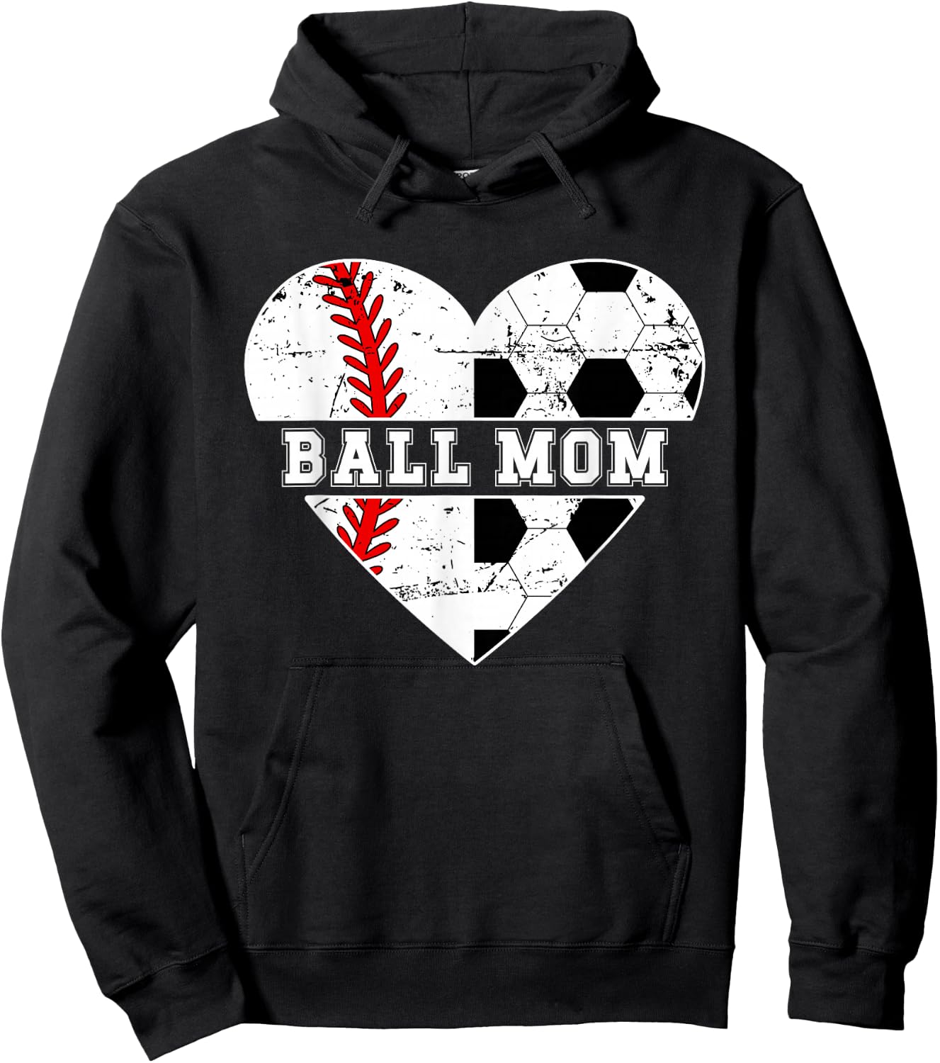Ball Mom Heart Soccer Baseball Mom Soccer Baseball Mama Hoodie - Hoodie | Black