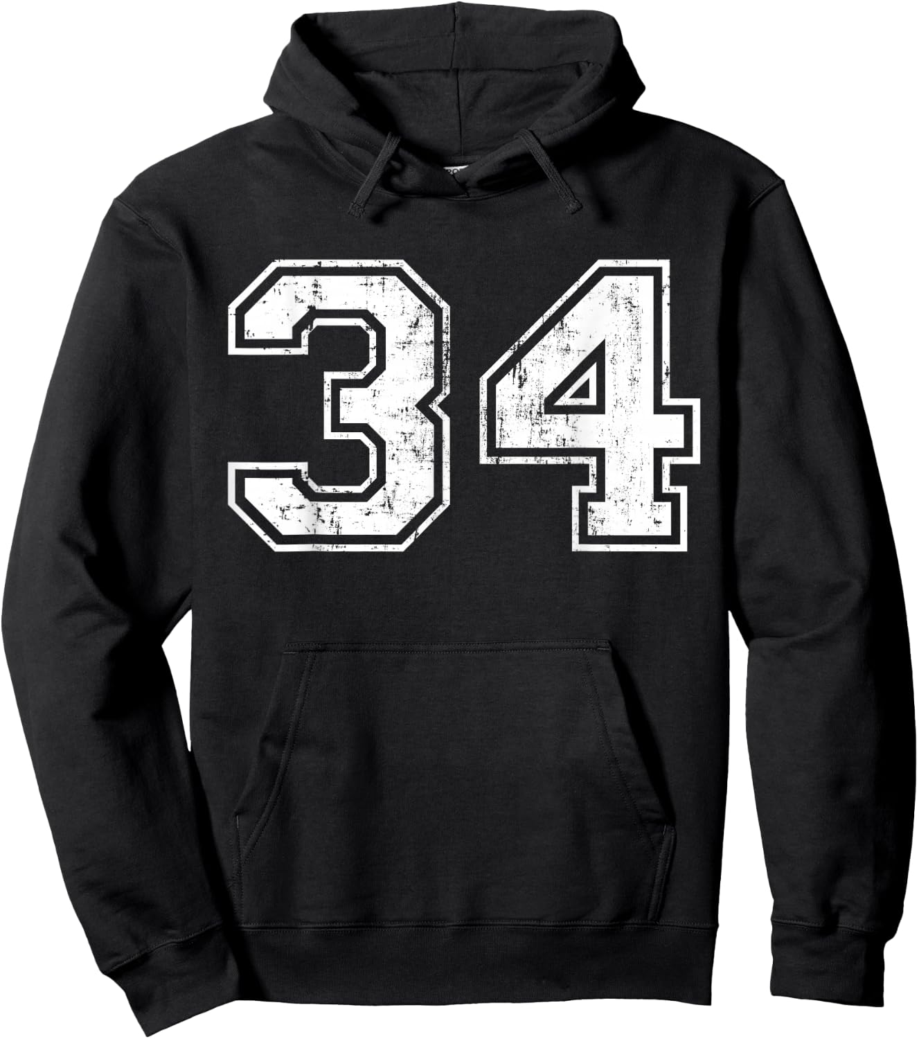 Number 34 Distressed Vintage Thirty Four Sport Team Practice Hoodie - Hoodie | Black