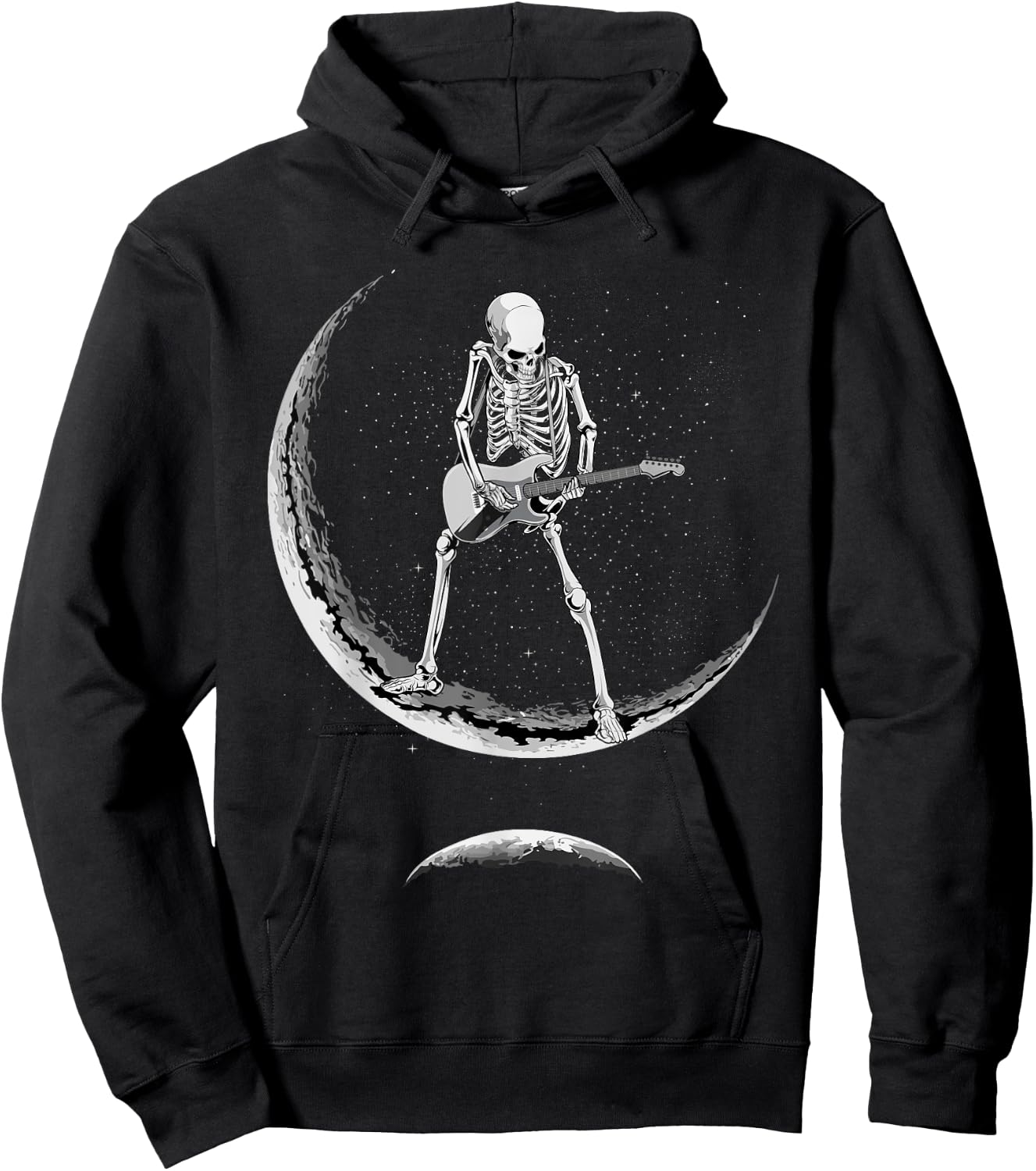Rock On Skeleton Moon Shirt - Funny Halloween Rock And Roll Hoodie - Hoodie | Black