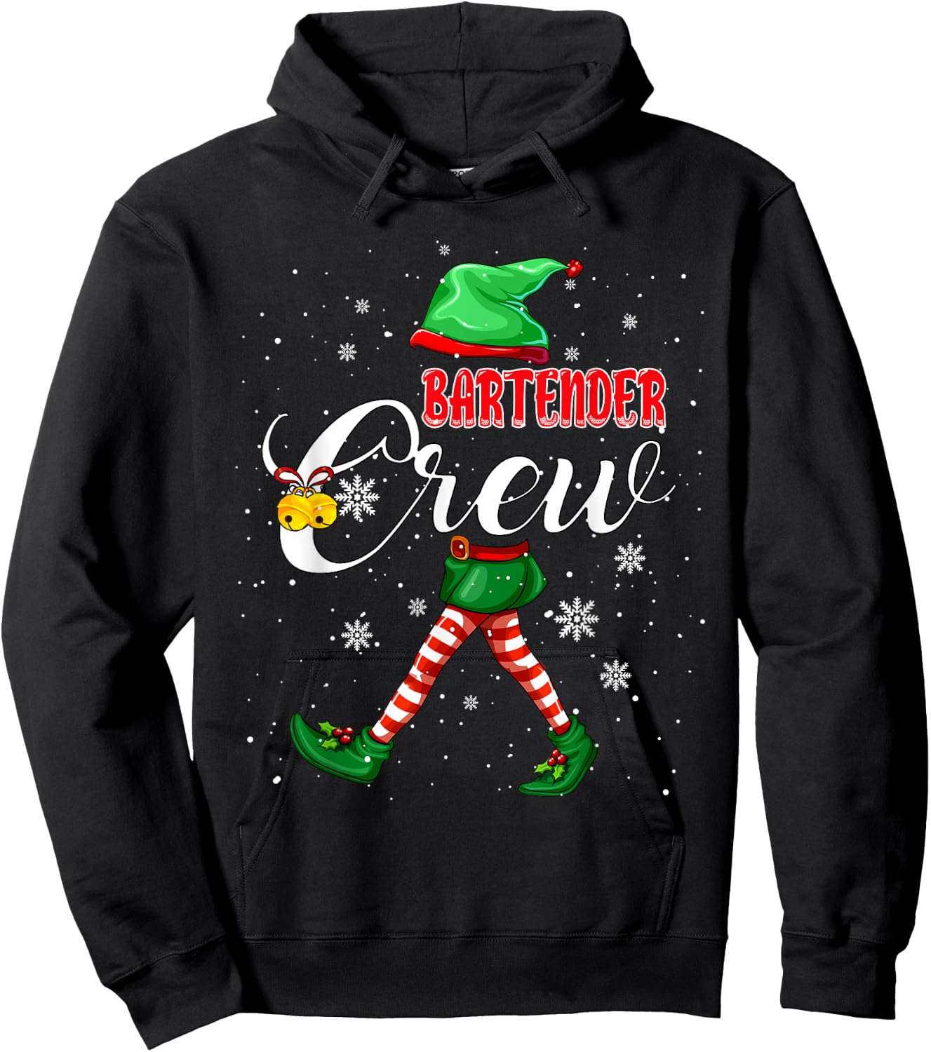 Bartender Crew Christmas Elf Costume Matching Job Team Hoodie - Hoodie | Black