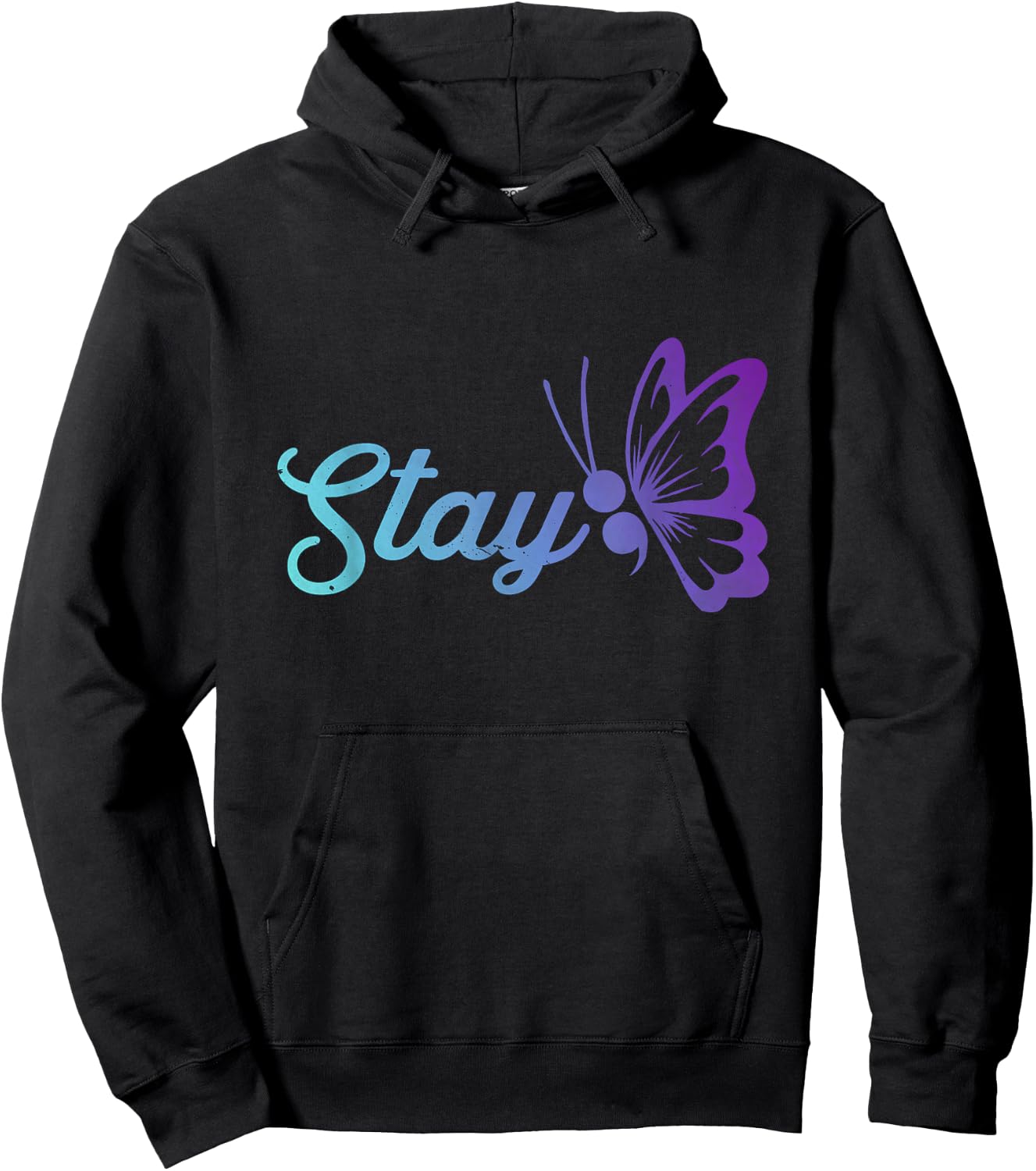 Stay Suicide Prevention Awareness Teal and Purple Butterfly Hoodie - Hoodie | Black
