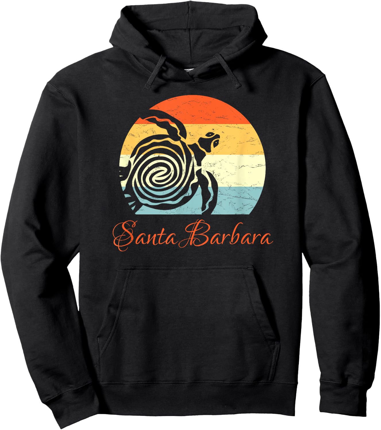 Santa Barbara, California Vintage Retro Sea Turtle Hoodie - Hoodie | Black
