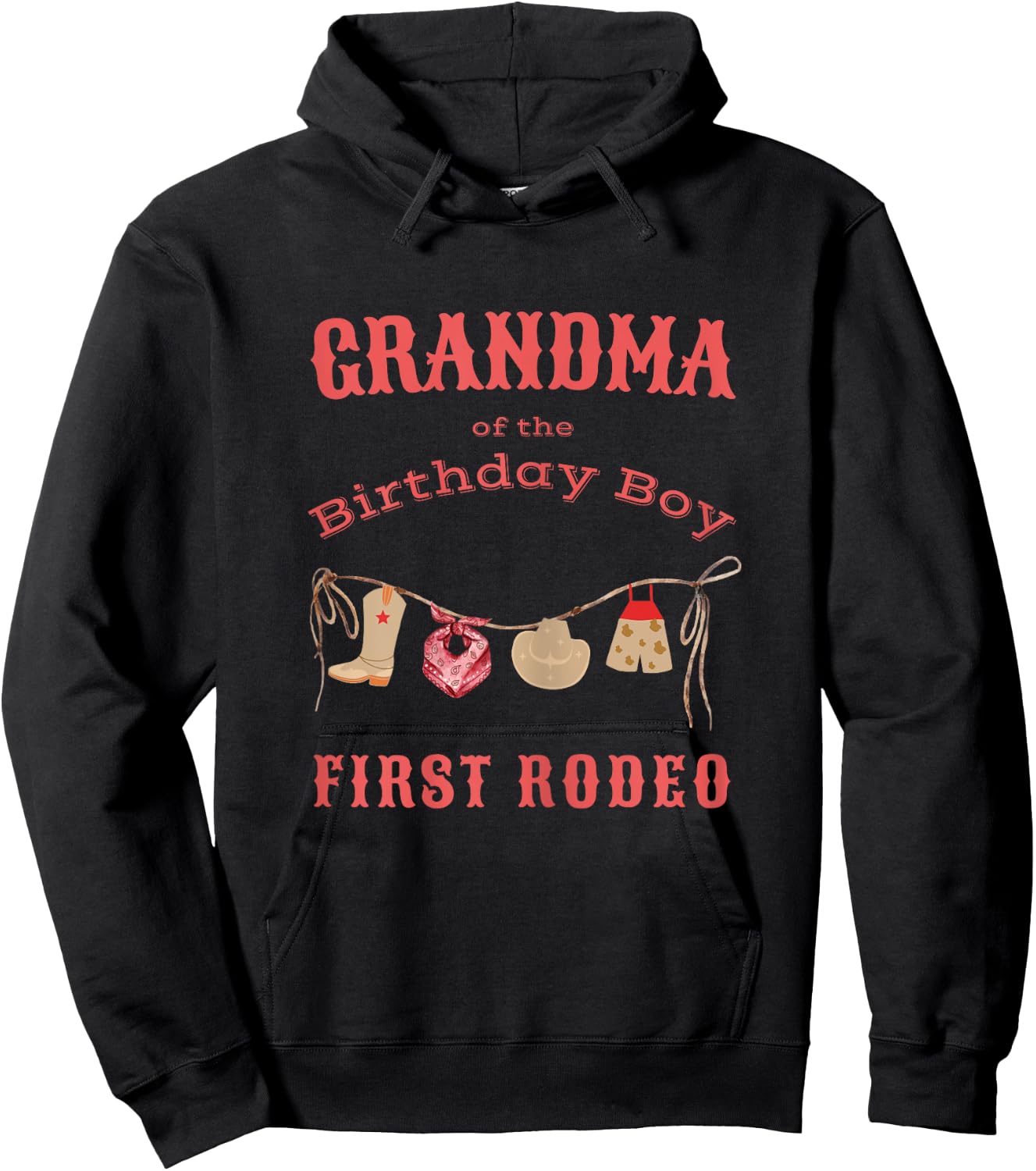 Grandma First Rodeo 1st Birthday Cowboy Family Matching Hoodie - Hoodie | Black
