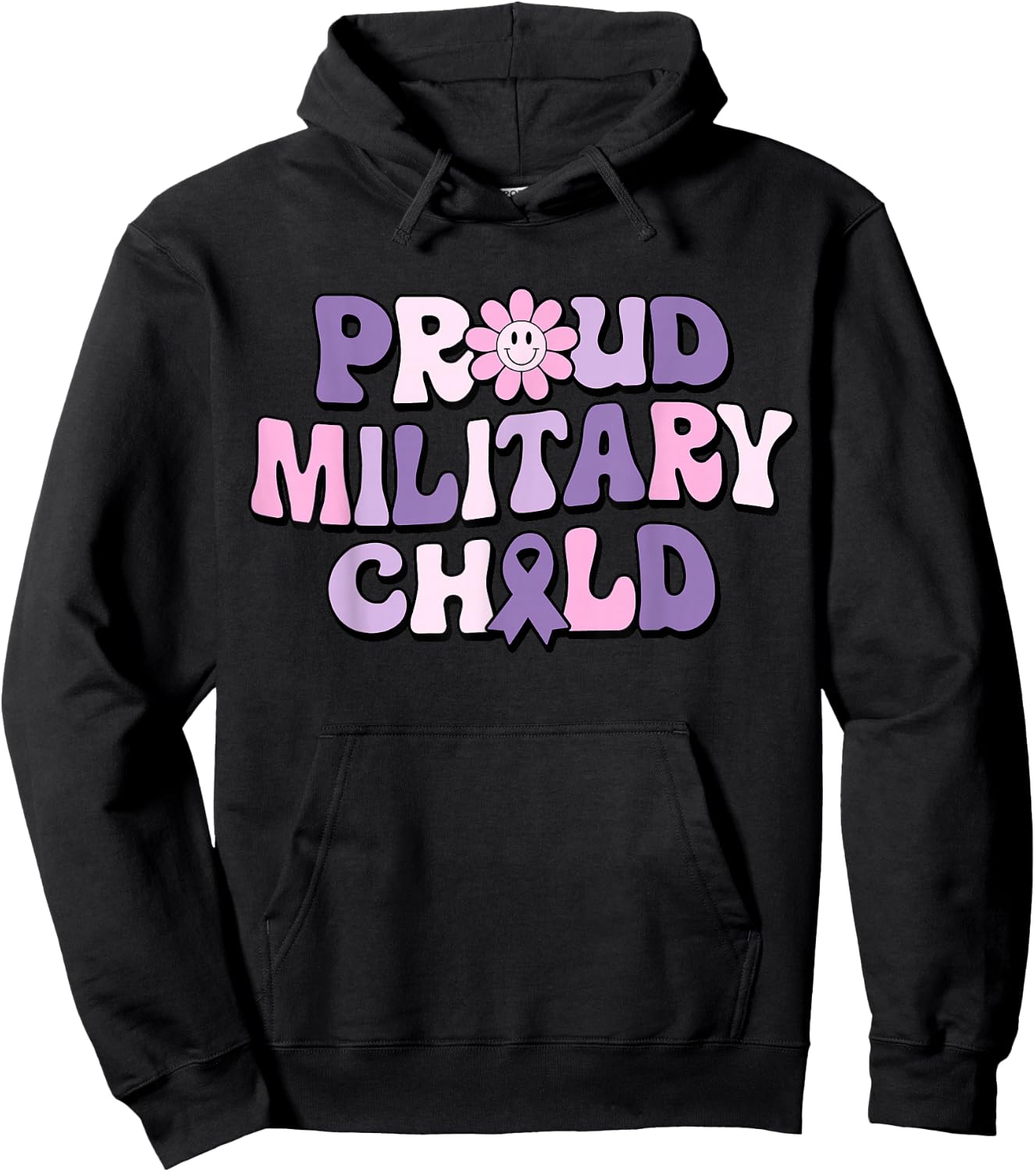 Proud Military Child Groovy Purple Up for Military Kids Hoodie - Hoodie | Black