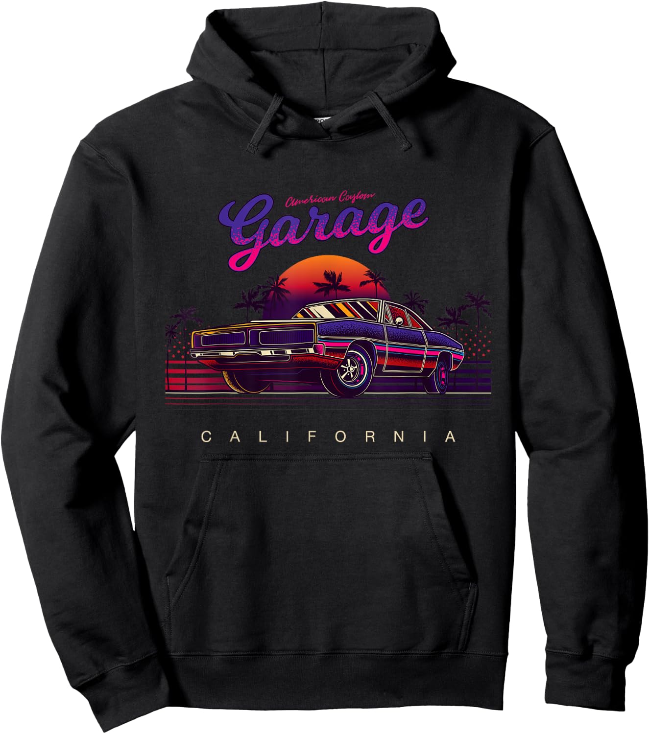 Vintage American Custom Garage, California Cars Graphic Hoodie - Hoodie | Black