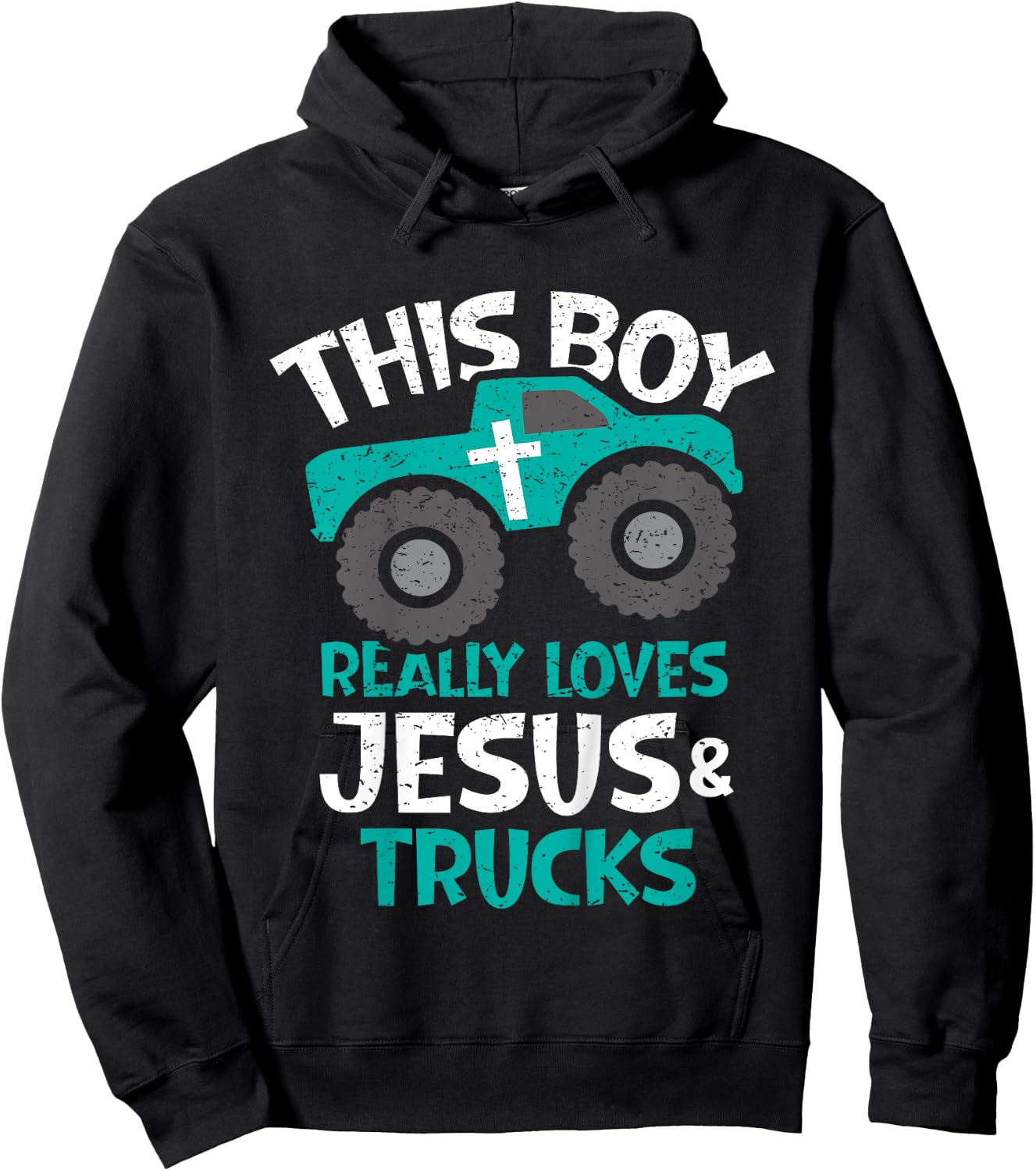 Kids I love Jesus and trucks Hoodie - Hoodie | Black
