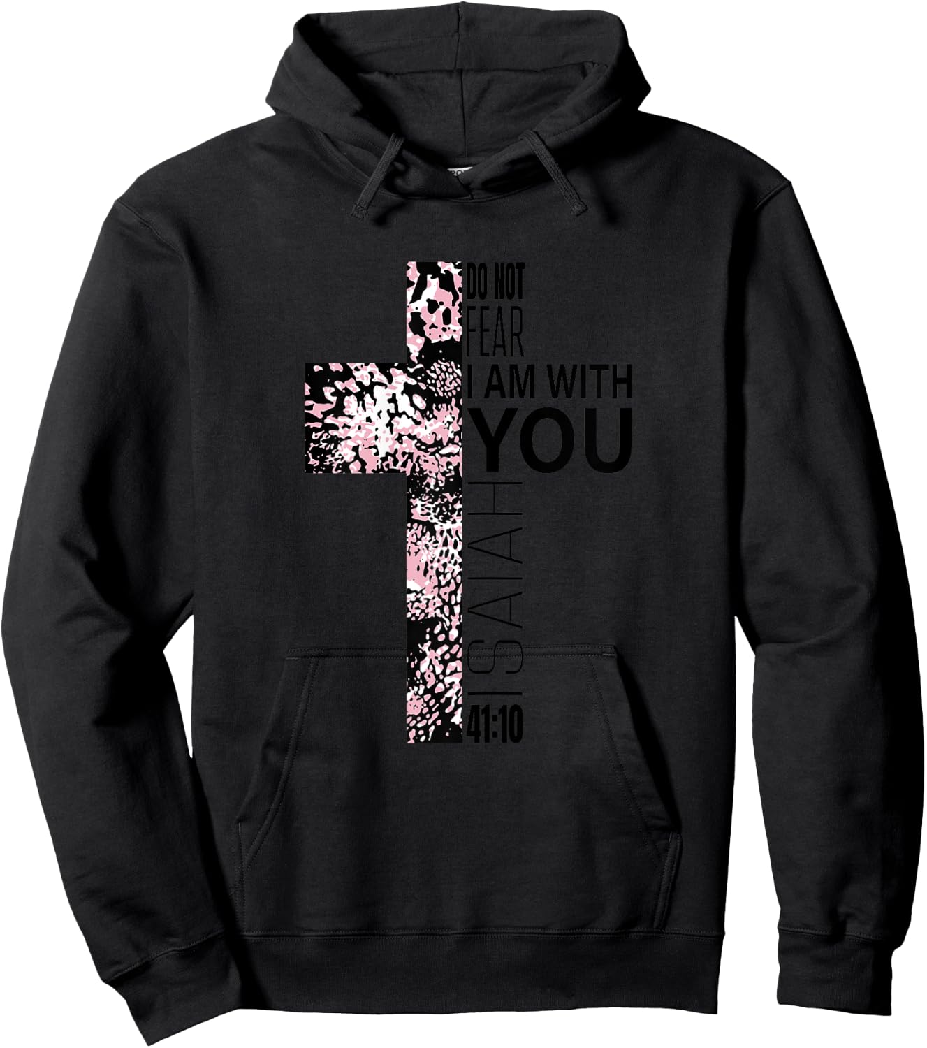 Pink Cross Faith Over Fear Christian Religious Verse Easter Hoodie - Hoodie | Black