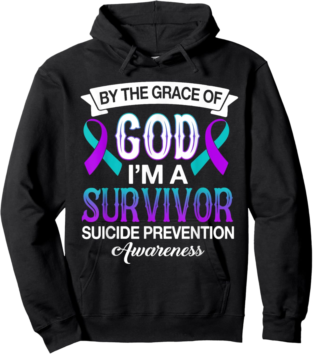 I’m A Survivor Suicide Prevention Teal & Purple Ribbon Gifts Hoodie - Hoodie | Black