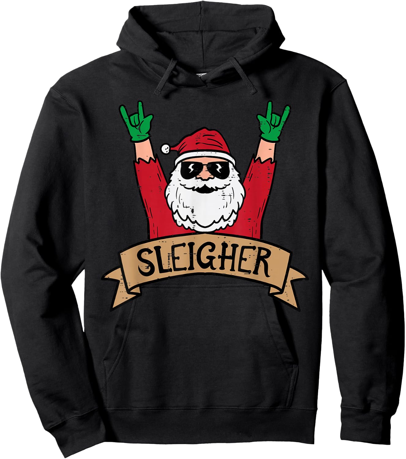 Christmas Sleigher Santa Rock Xmas Rocker Men Women Kids Boy Hoodie - Hoodie | Black