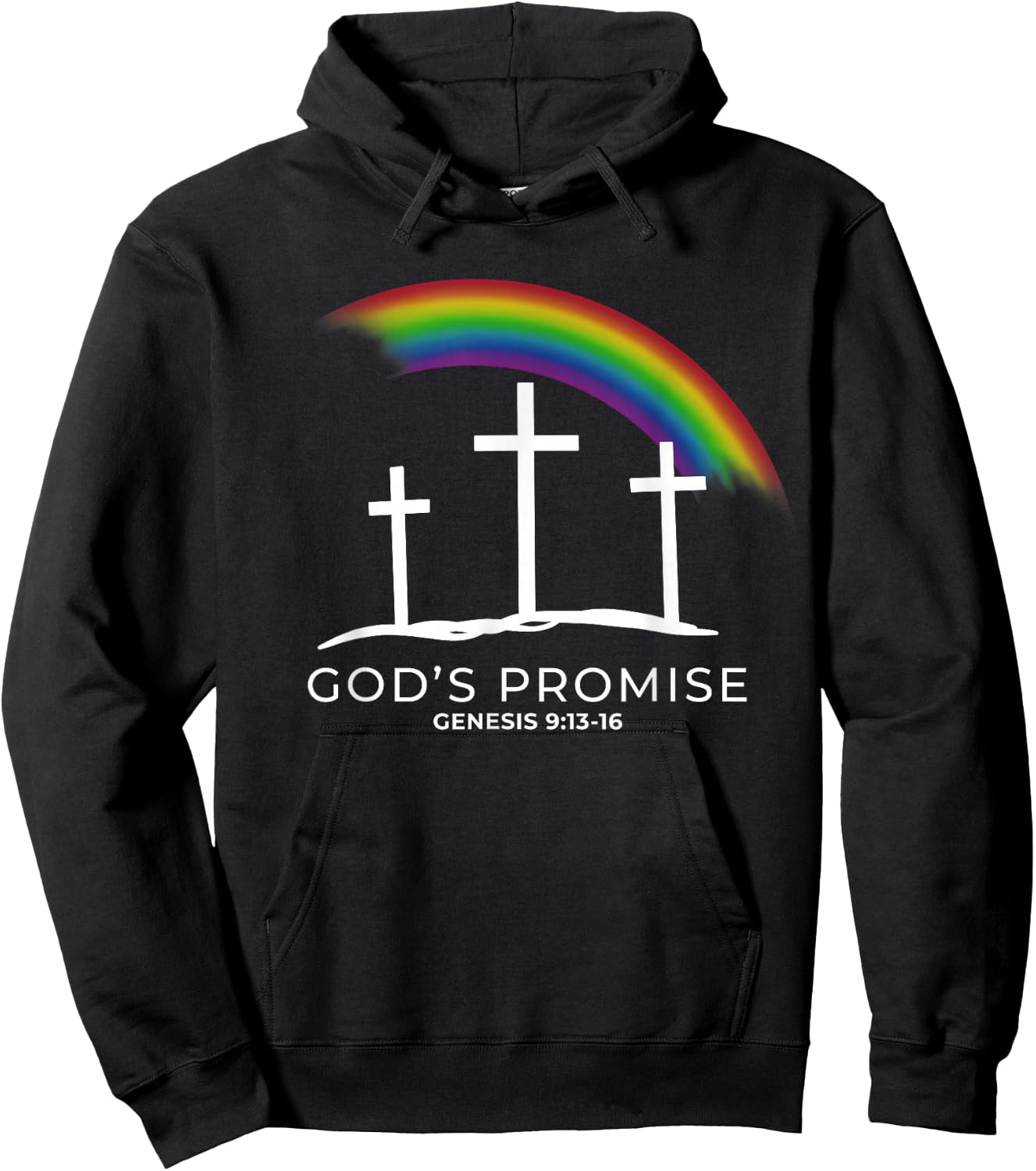 Funny Rainbow Christ Cross - Christian Quote God's Promise Hoodie - Hoodie | Black