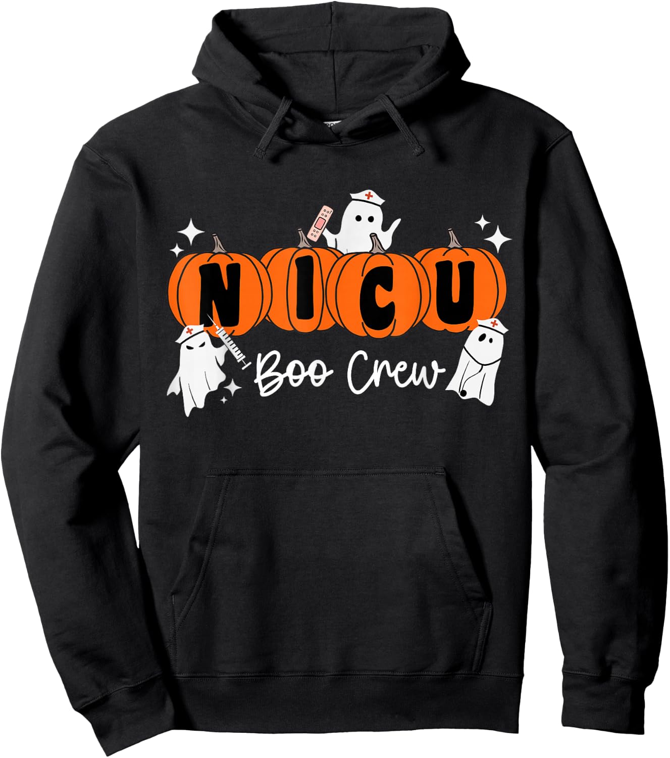 Nicu Boo Crew Ghost Pumpkin Costume NICU Nurse Halloween Hoodie - Hoodie | Black