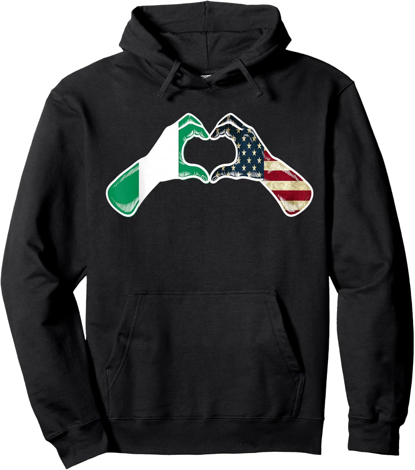 Nigeria American USA Flag - USA Nigerian Heart Hoodie - Hoodie | Black