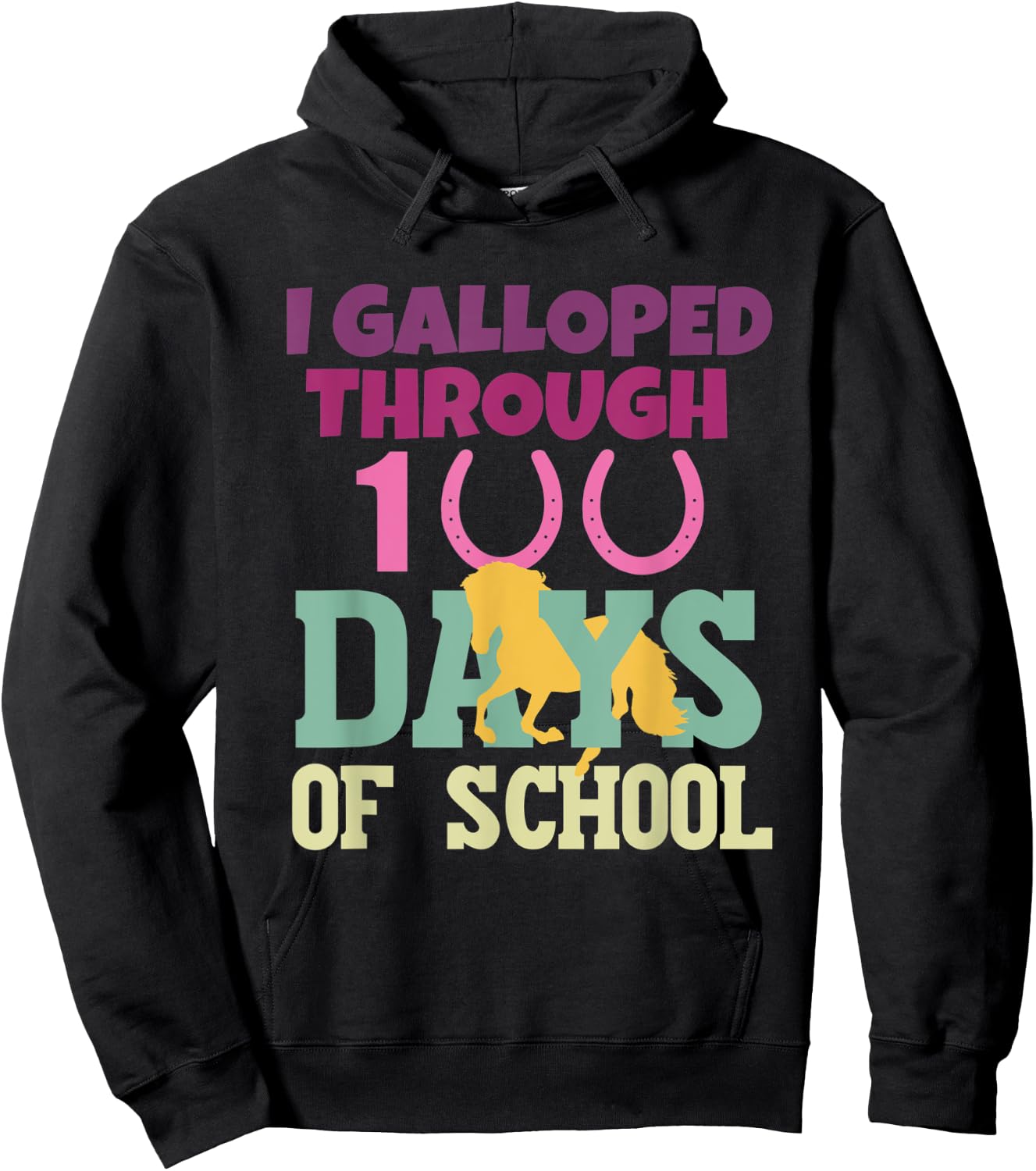 Horse 100 Days Of School Teachers Students 100th Day School Hoodie - Hoodie | Black