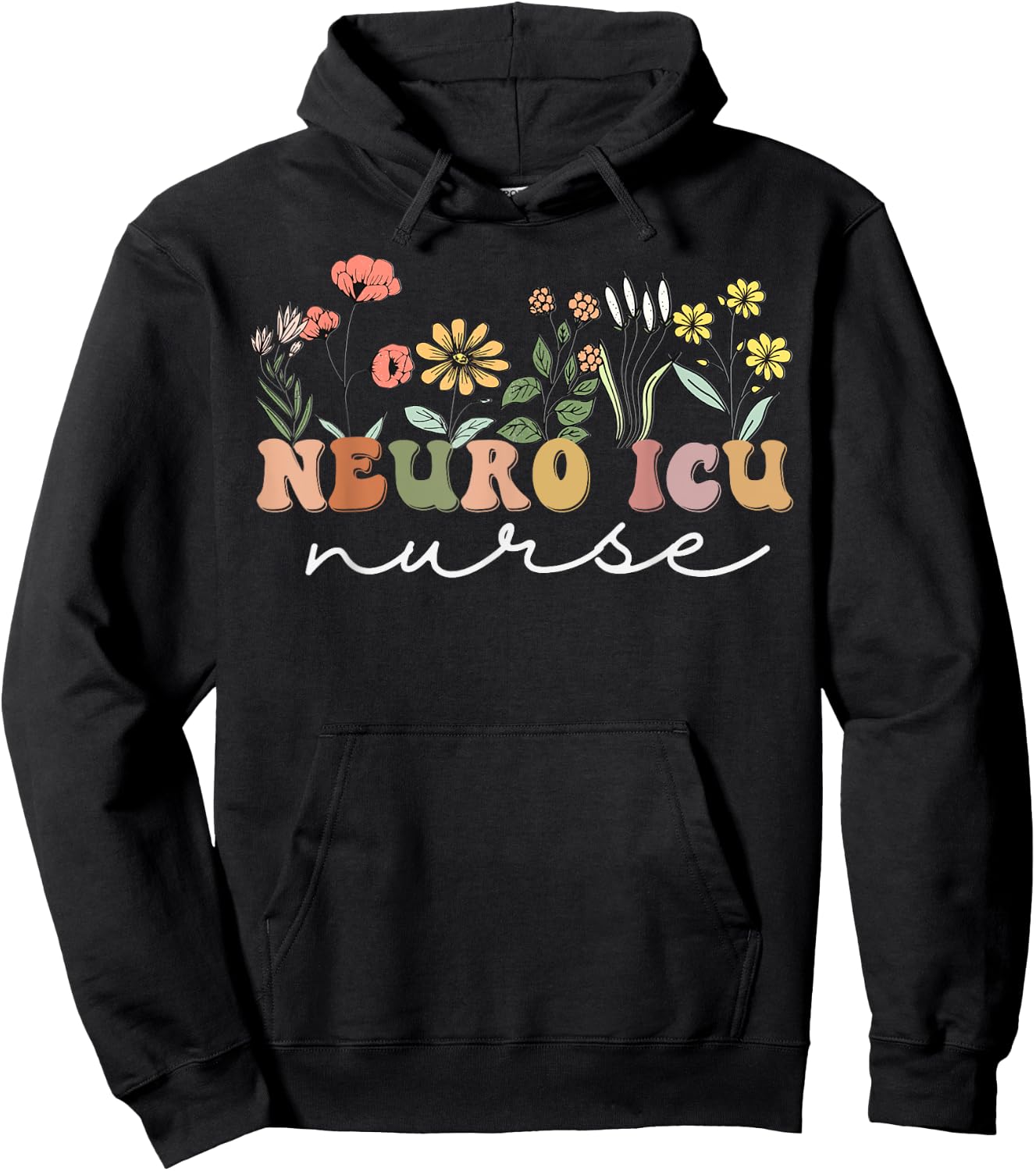 Neuro ICU Nursing Wildflower For Neuro ICU Women's Retro Floral Graduation Hoodie - Hoodie | Black