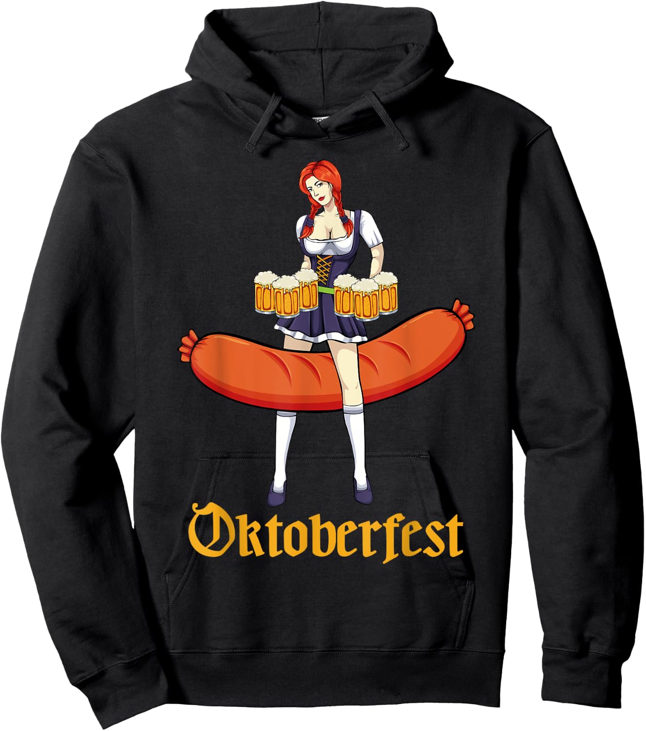 Barmaid Oktoberfest Cute German Woman Dirndl Bratwurst Beer Hoodie - Hoodie | Black