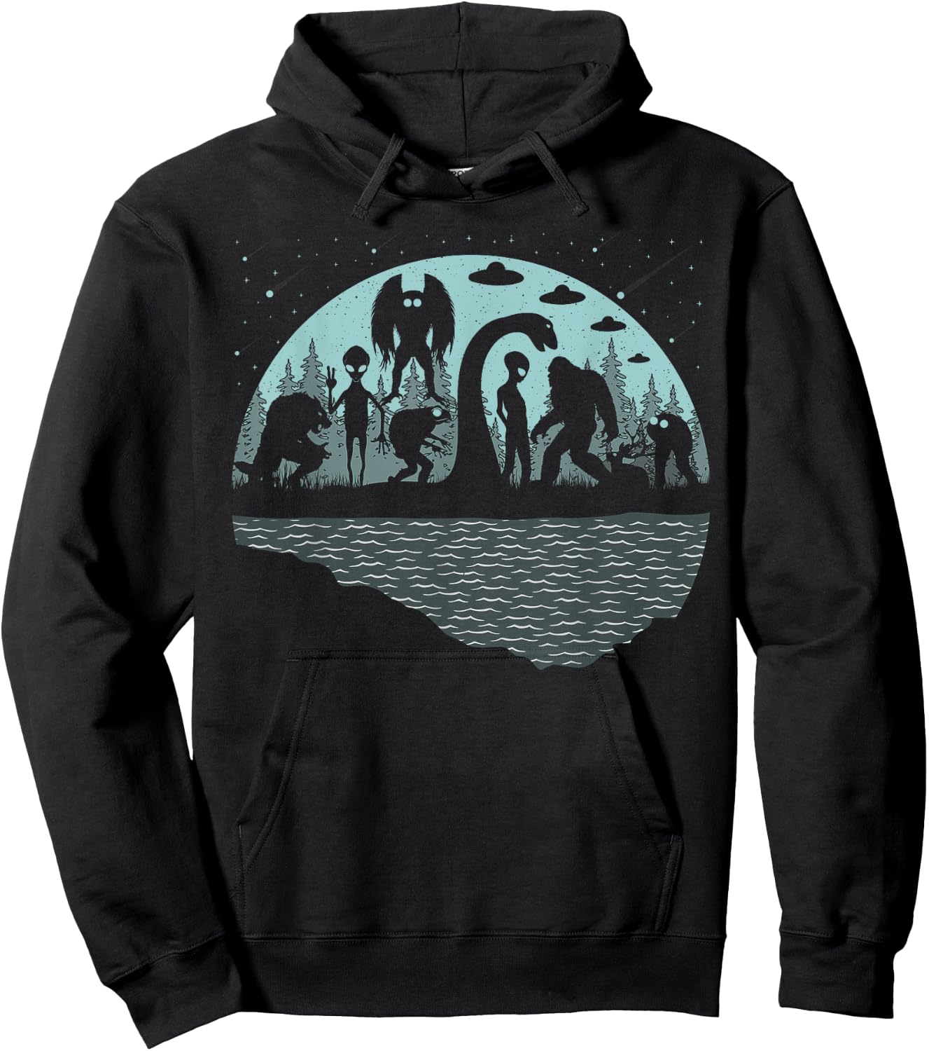 Bigfoot Loch Ness Monster Mothman And Aliens! Funny Cryptid Hoodie - Hoodie | Black
