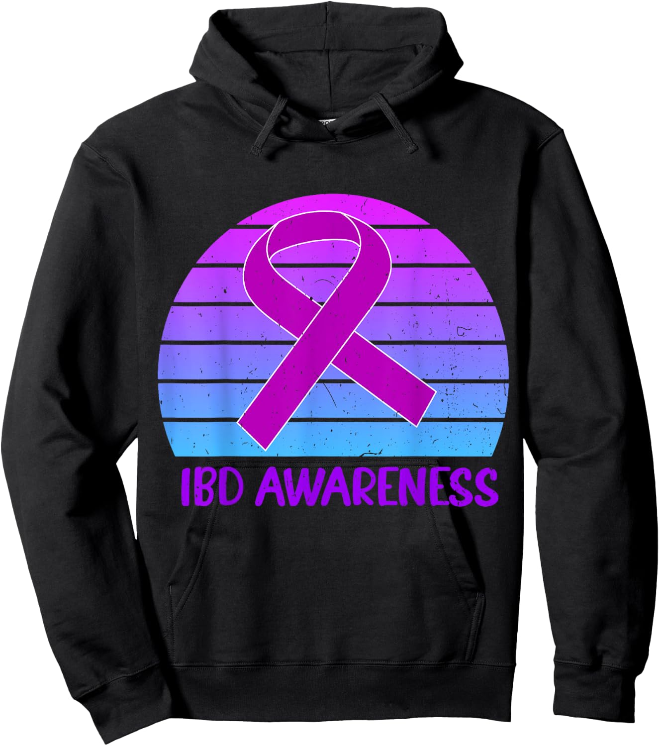 IBD Awareness Crohn's And Colitis Purple Vintage Ribbon Hoodie - Hoodie | Black