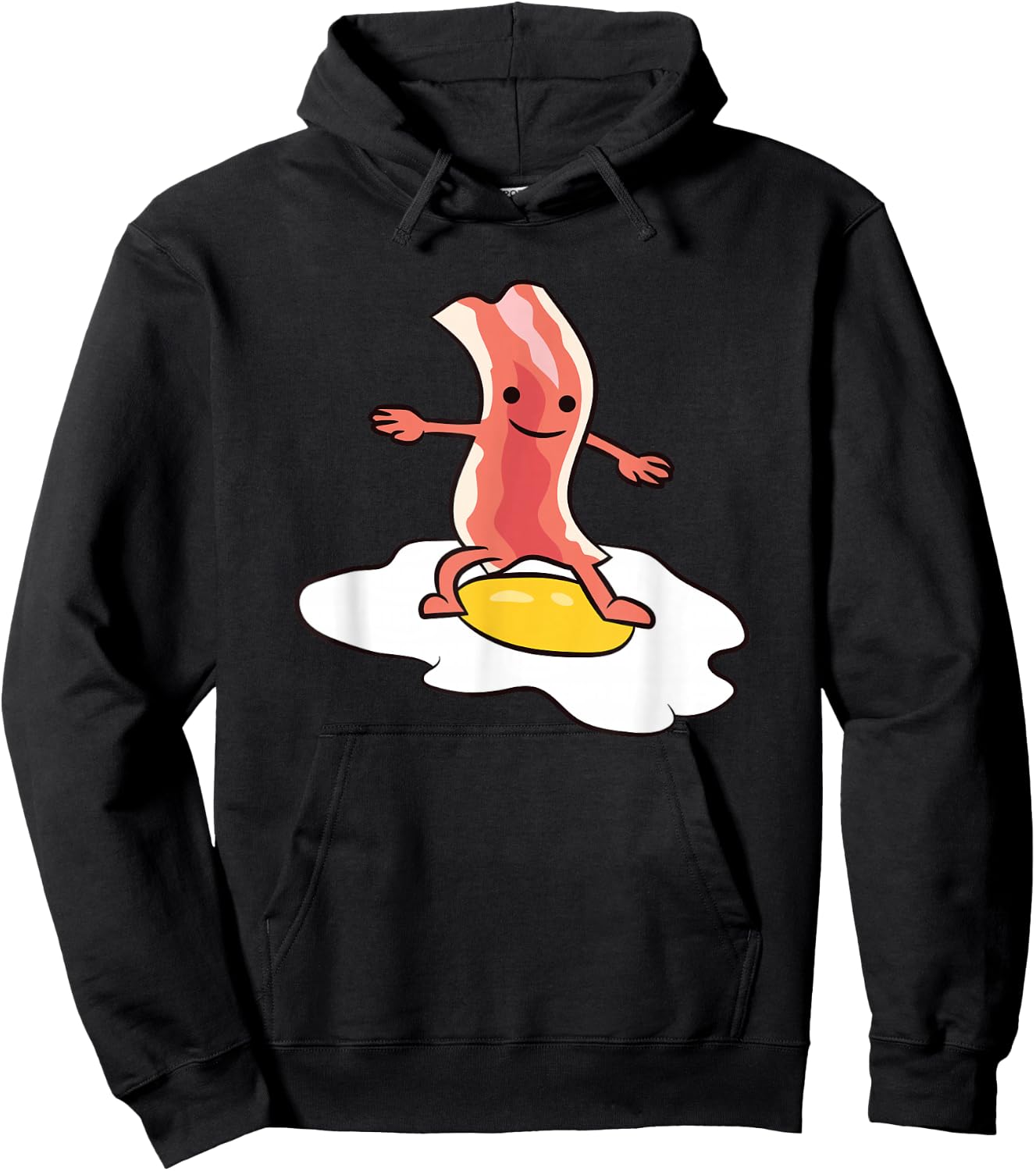 Kawaii Bacon Surfing On Fried Egg Breakfast Egg and Bacon Hoodie - Hoodie | Black