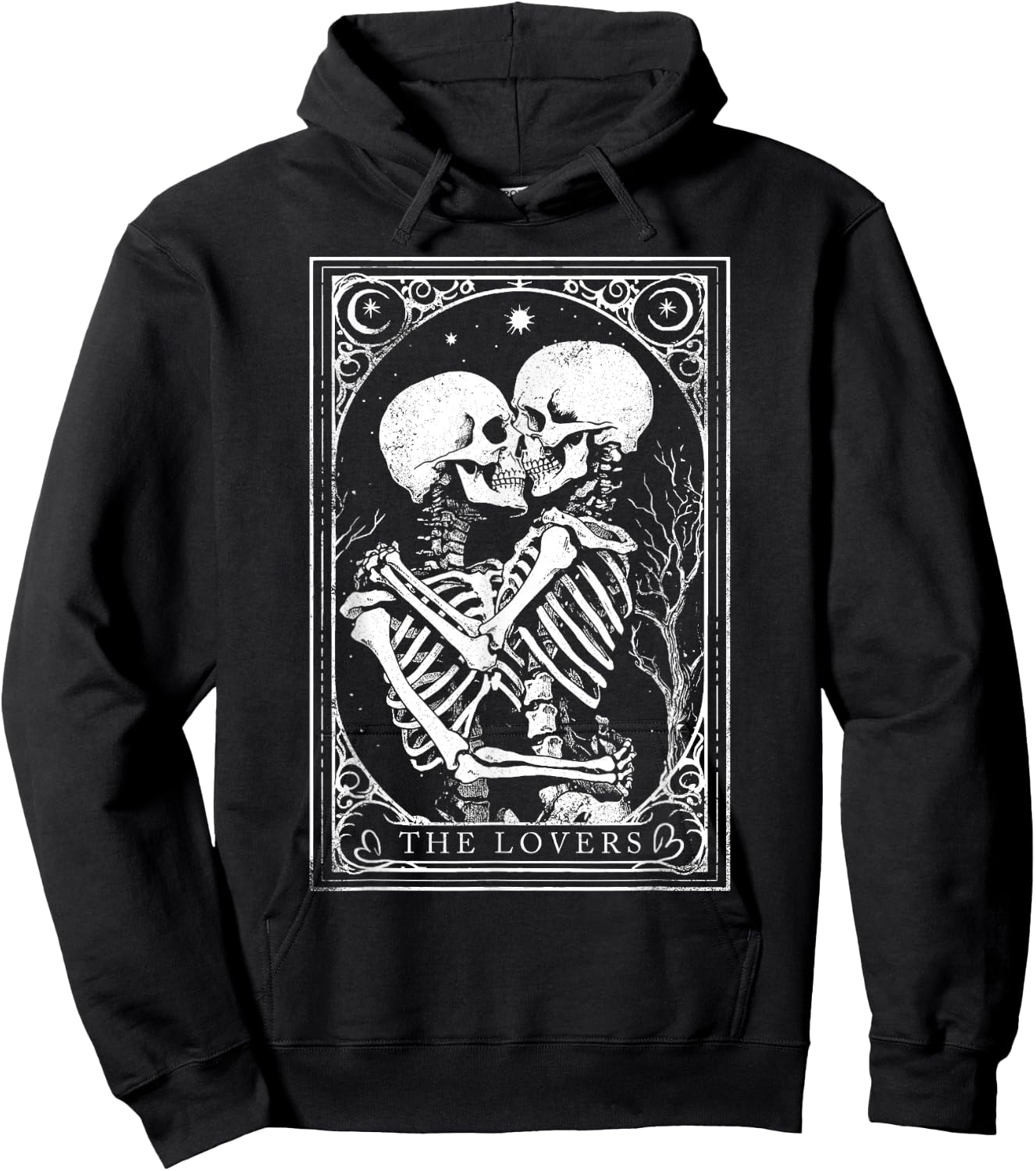 Tarot Card Shirt The Lovers Goth Skeleton Halloween Occult Hoodie - Hoodie | Black