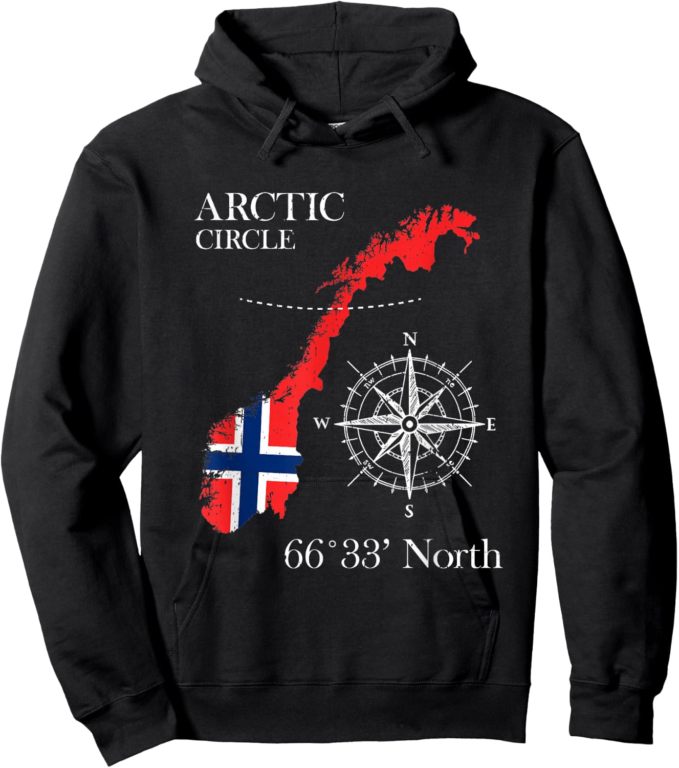 Norway Scandinavia Hiking Camper Fishing Norge - Arctic Circle Polar North Norwegian Flag - -Adults - Black - Small - Short Sleeve - Classic Fit - Cotton, Polyester Hoodie - Hoodie | Black