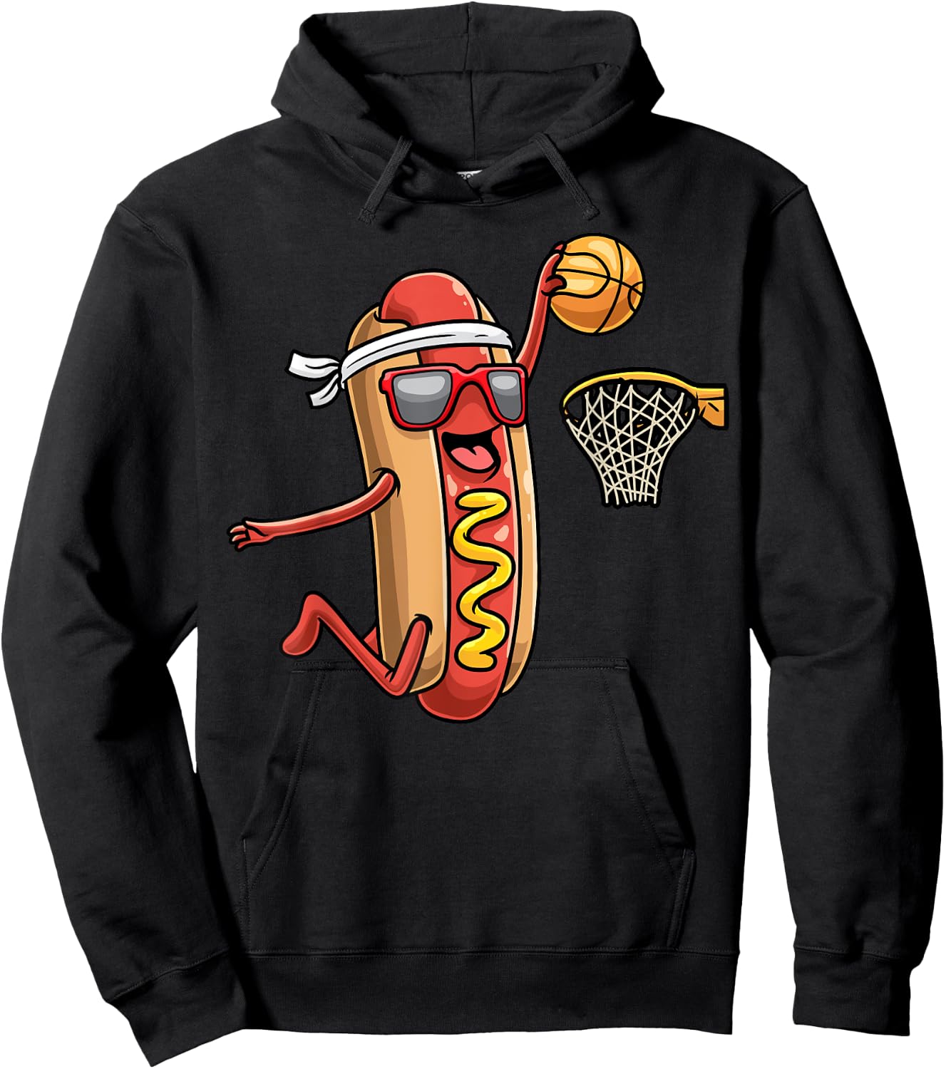 Hotdog In Bread Roll Playing Basketball Sports Player Kids Hoodie - Hoodie | Black