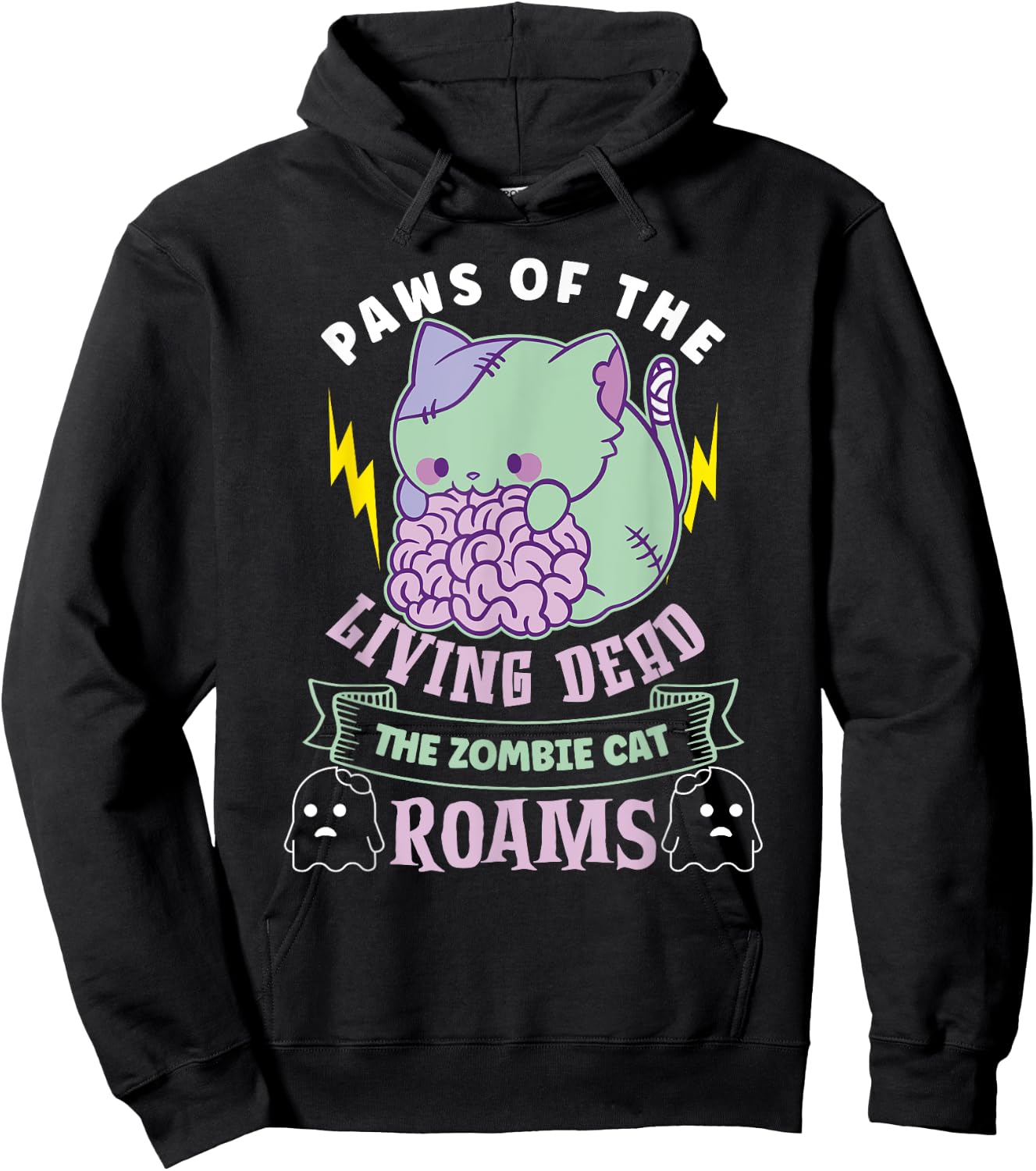 Zombie Cat Undead Kitty Horror Meow Creepy Feline Cat Zombie Hoodie - Hoodie | Black