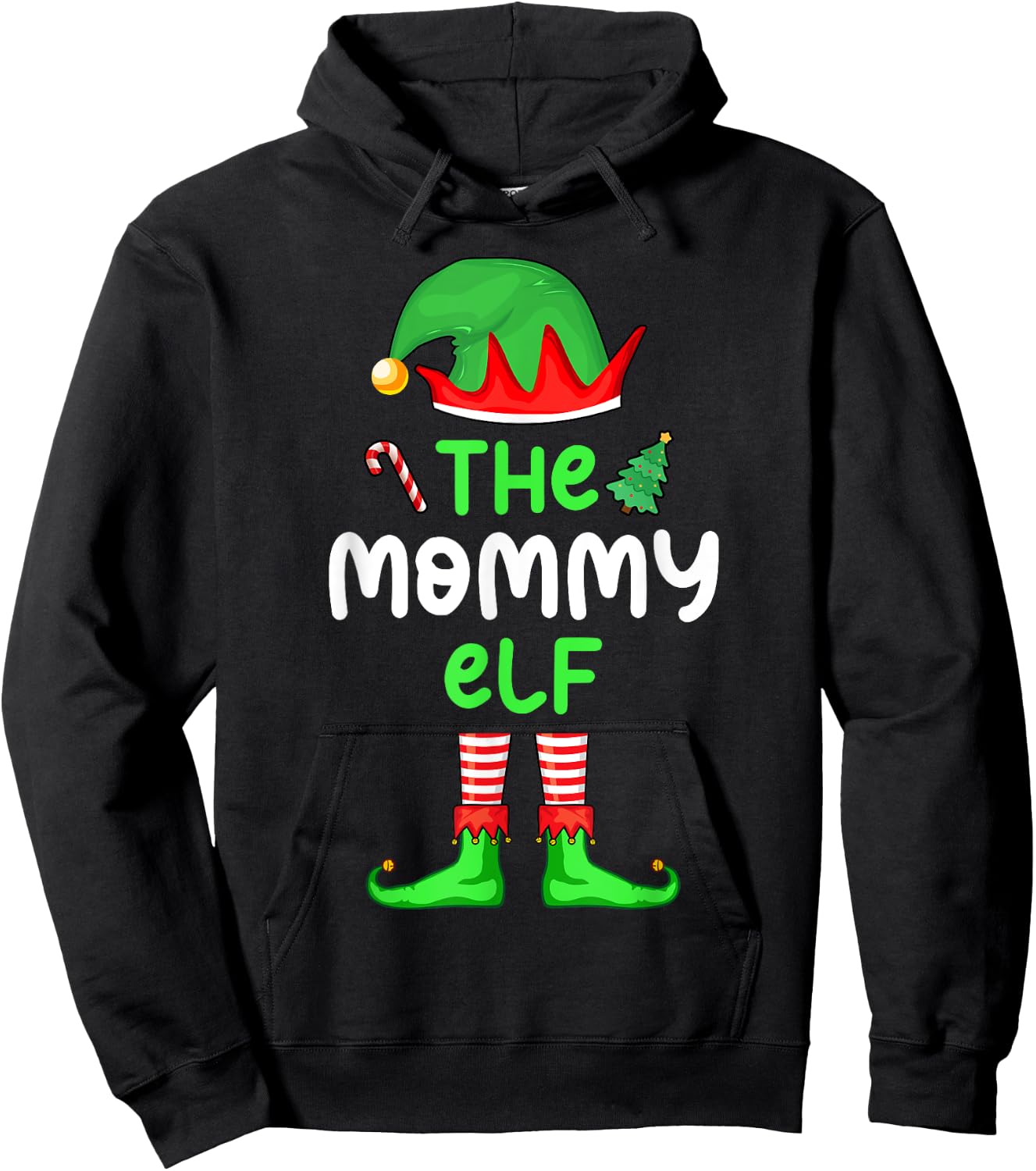 I'm The Mom Elf Christmas Family Matching Pajama Mommy Elf Hoodie - Hoodie | Black