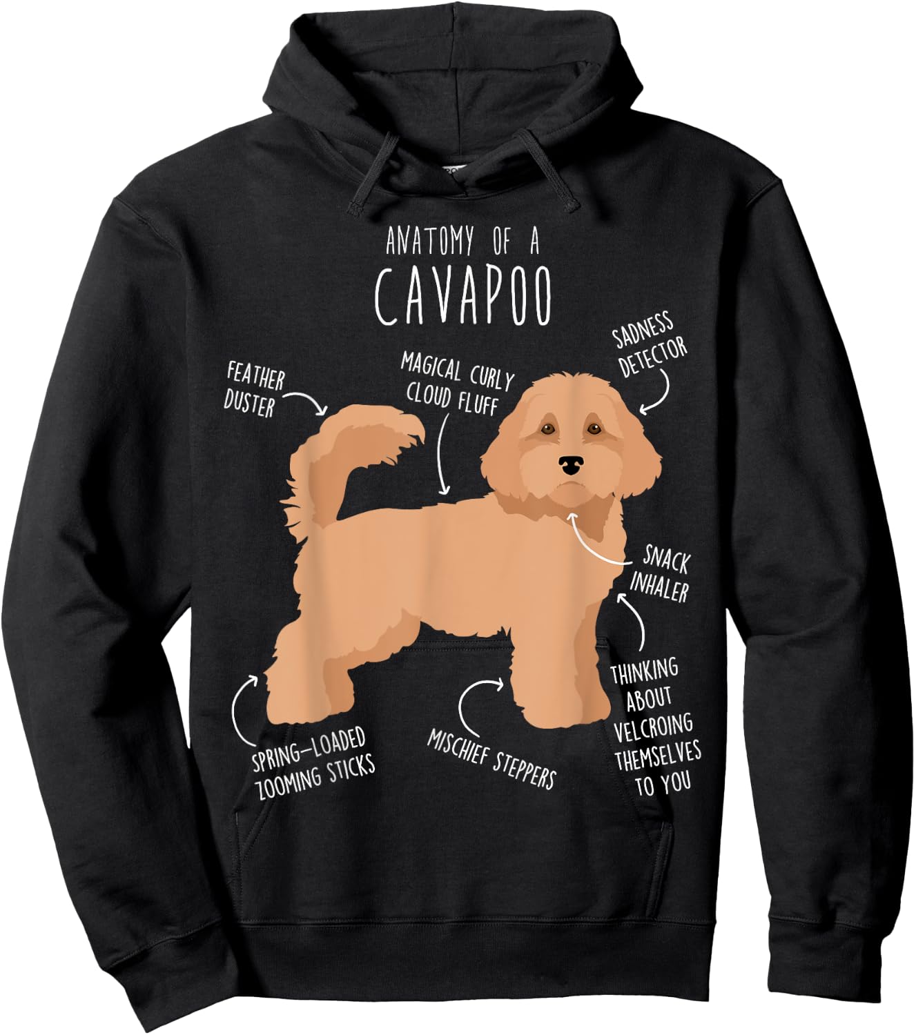 Cavapoo Dog Anatomy, Cute Funny Tan Cavoodle Pet Mom Dog Dad Hoodie - Hoodie | Black