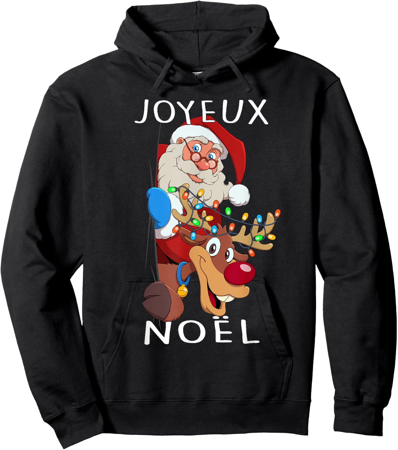Santa Claus Reindeer Joyeux Noël Men Women Family Hoodie - Hoodie | Black