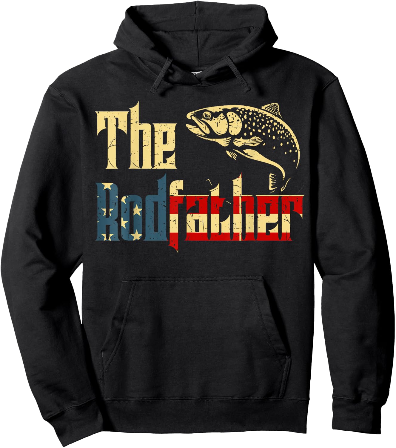 Rodfather Rainbow Trout Fly Fishing Gift Dad Joke Daughter Hoodie - Hoodie | Black