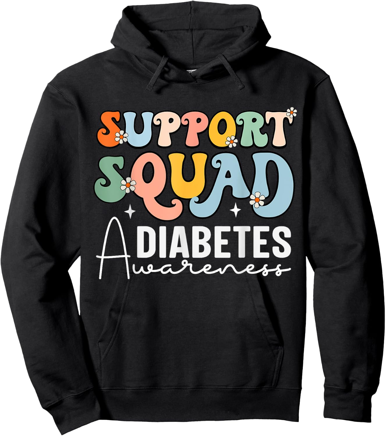Support Squad Groovy- Type 1 Type 2 Diabetes Awareness Hoodie - Hoodie | Black