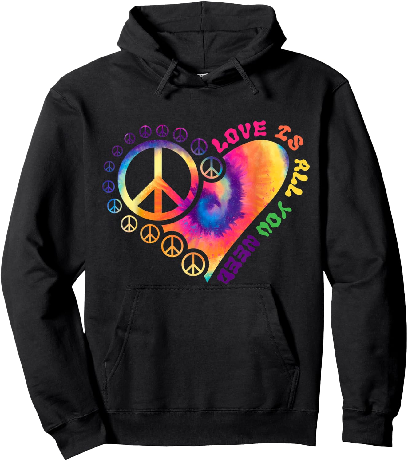Love Is All You Need Tie Dye Hippie Hoodie - Hoodie | Black