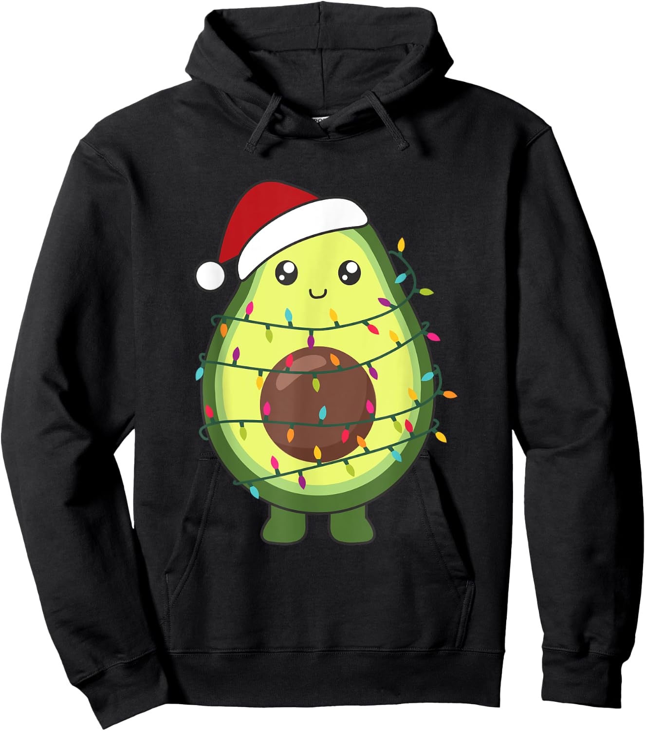 Avocado Christmas Food With Fairy Lights Funny Avocados Hoodie - Hoodie | Black