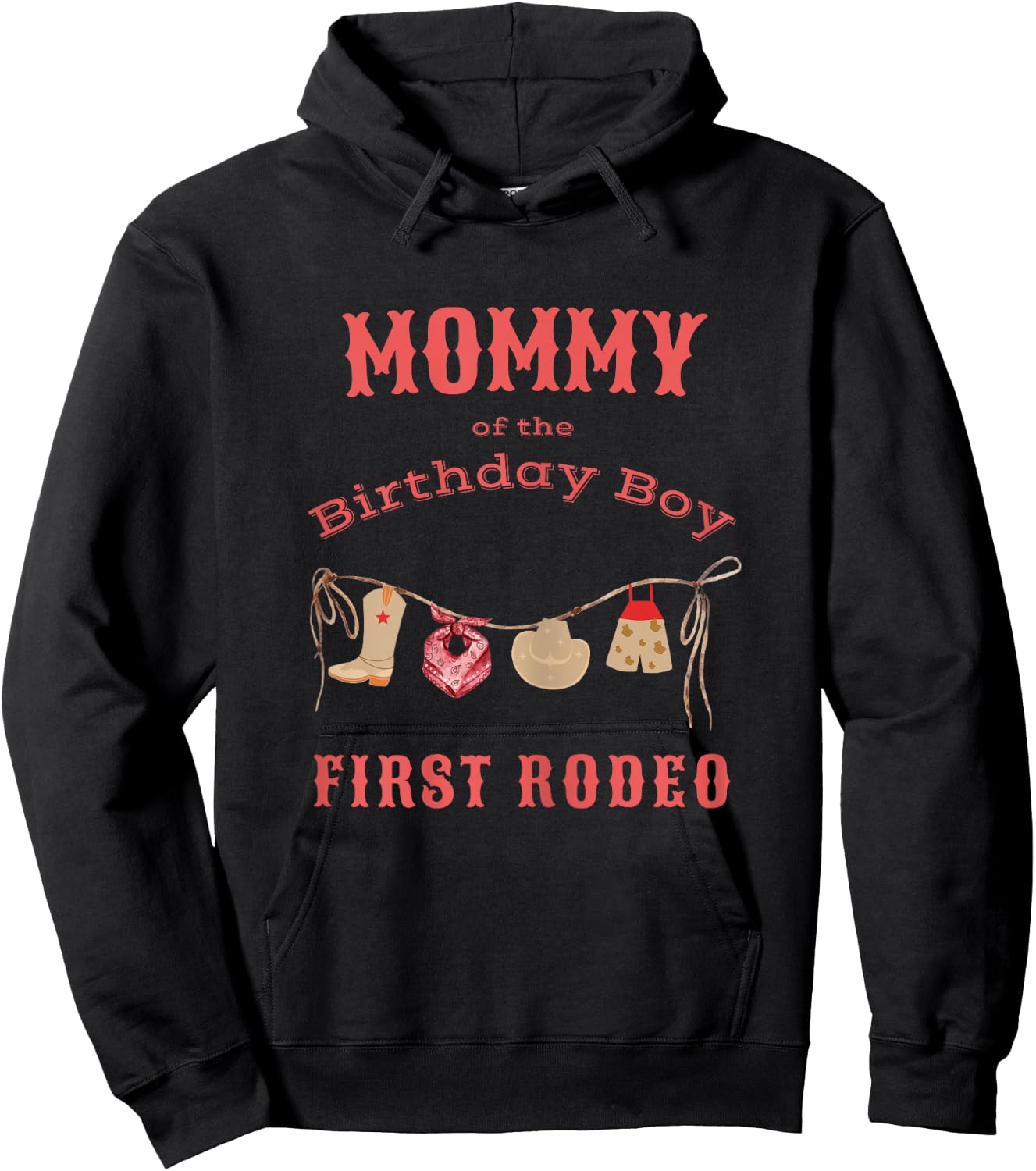 Mommy Mom First Rodeo 1st Birthday Cowboy Family Matching Hoodie - Hoodie | Black