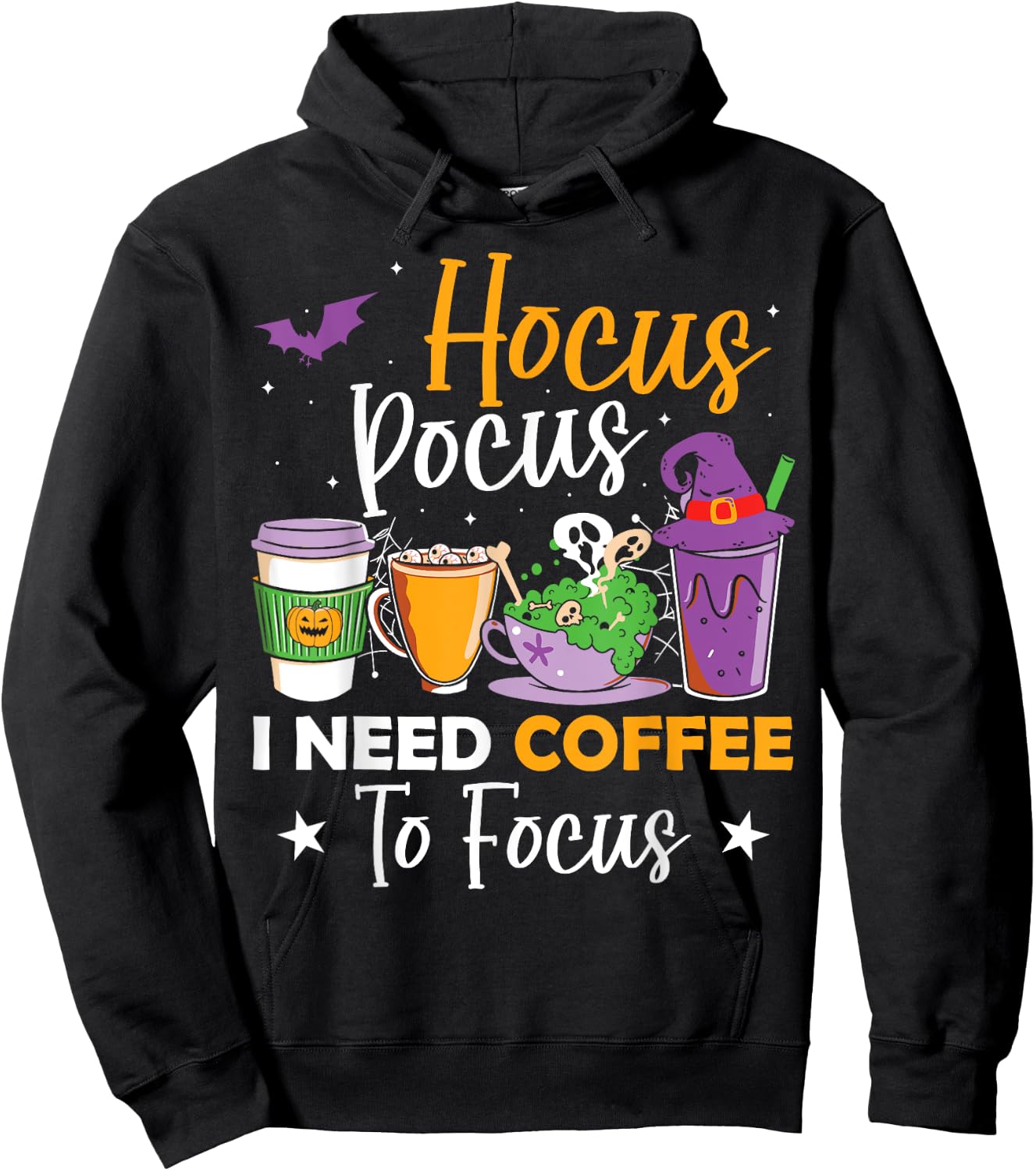 Hocus Pocus I Need Coffee to Focus Halloween Teacher Women Hoodie - Hoodie | Black