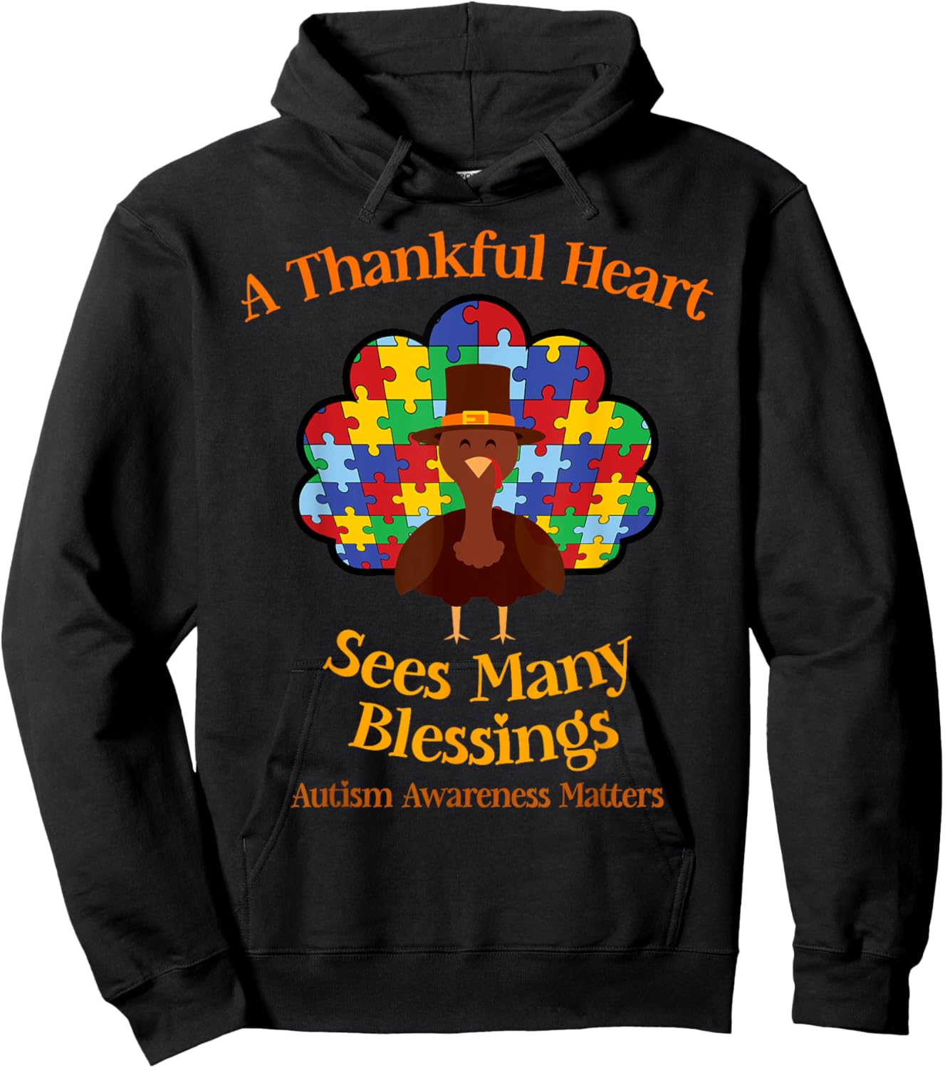 Autism Thanksgiving A Thankful Heart Sees Many Blessings Hoodie - Hoodie | Black