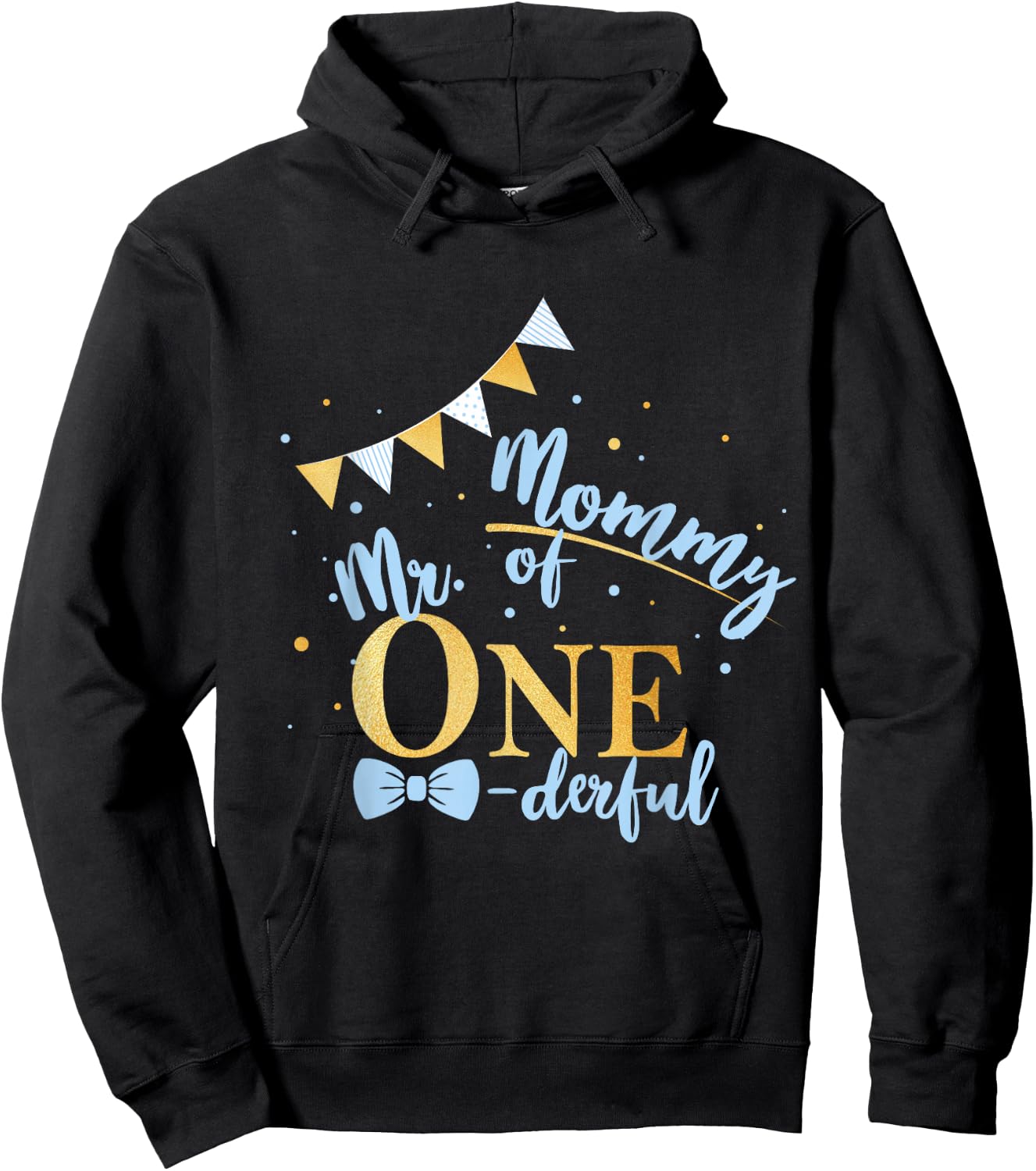 Mommy Of Mr One-derful Party Blue-Gold Mom Boy 1st Birthday Hoodie - Hoodie | Black