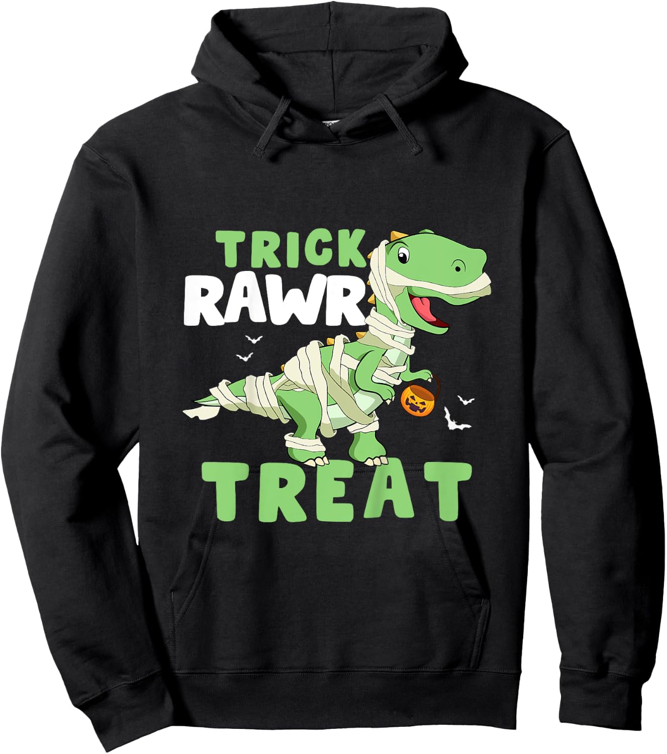 Kids Trick Rawr Treat Halloween Dino Dinosaurus Toddler Boy Hoodie - Hoodie | Black