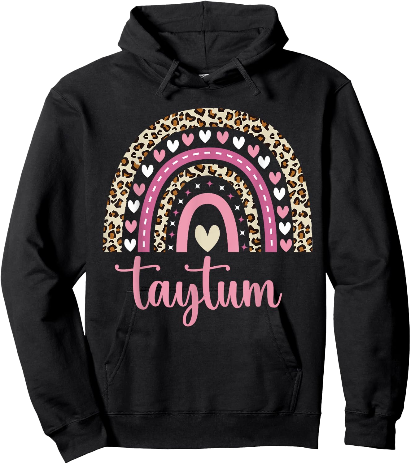 Taytum Rainbow Leopard Personalized Taytum Birthday Hoodie - Hoodie | Black